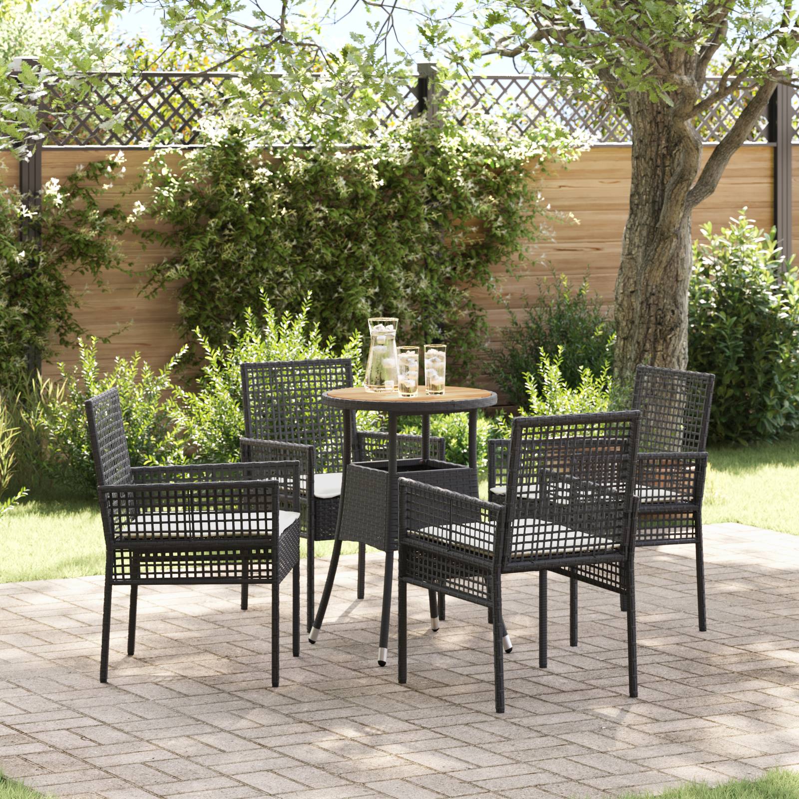 vidaXL 5-tlg. Garten-Essgruppe Schwarz Poly Rattan