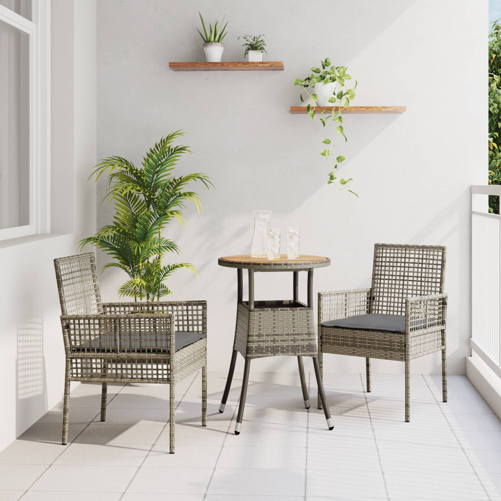 vidaXL 3-tlg. Garten-Essgruppe Grau Poly Rattan