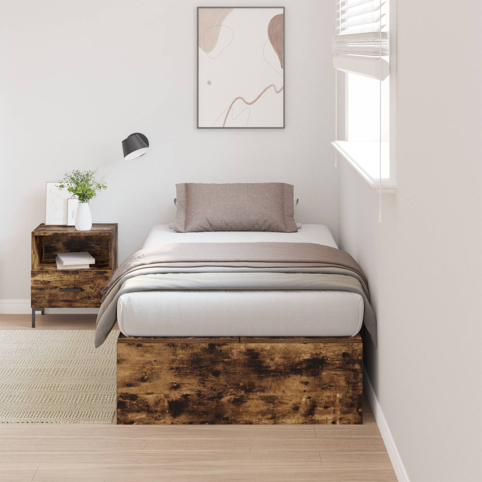 vidaXL Bettgestell mit Stauraum Räuchereiche 90x200 cm