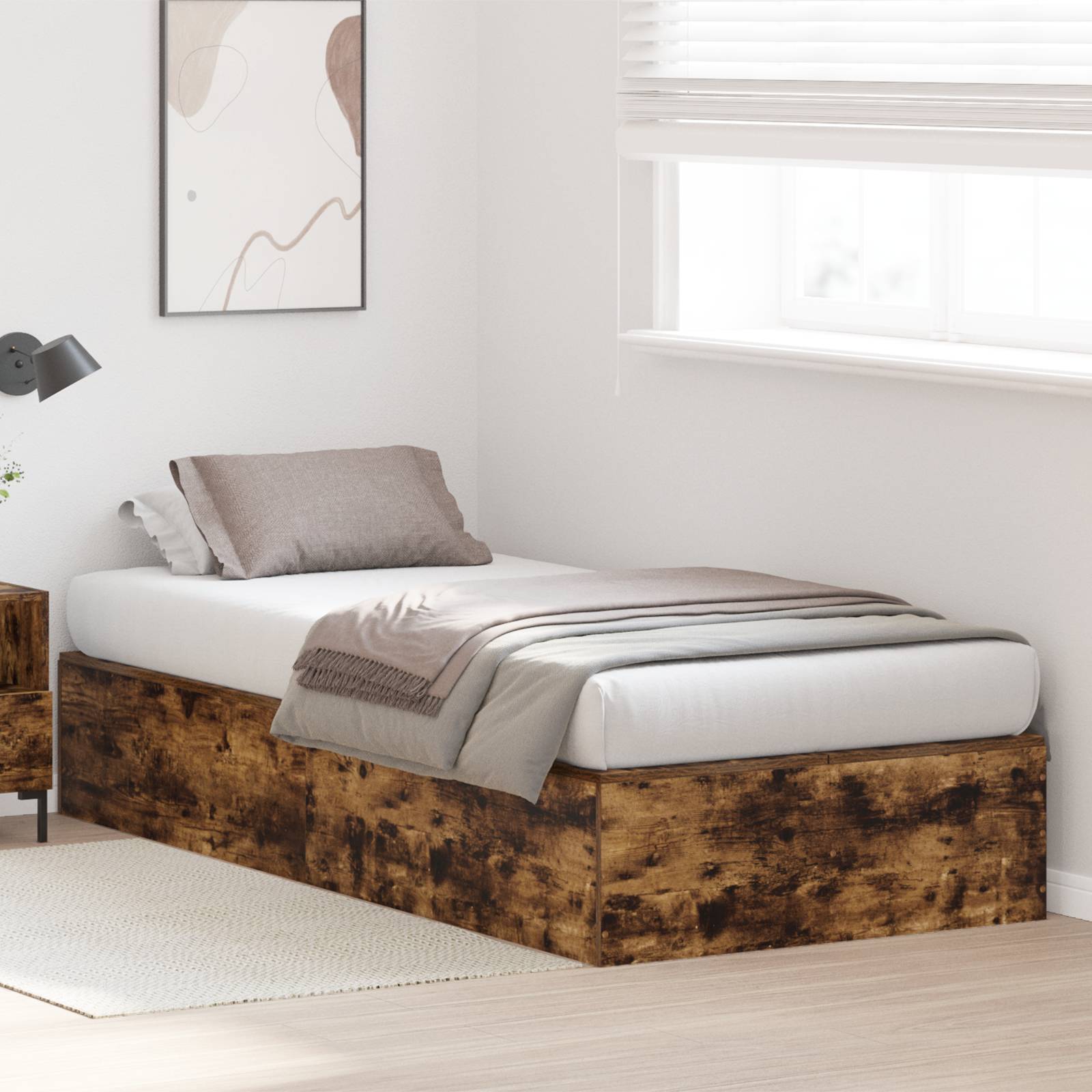 vidaXL Bettgestell mit Stauraum Räuchereiche 90x200 cm