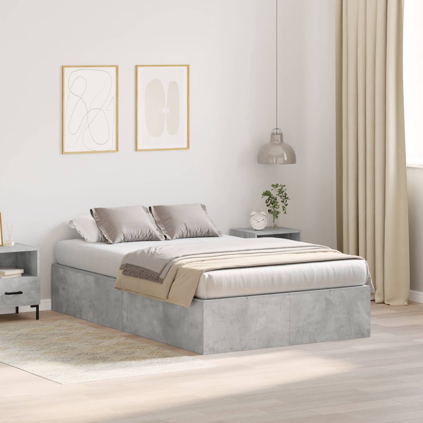 vidaXL Bettgestell mit Stauraum Betongrau 120x190 cm