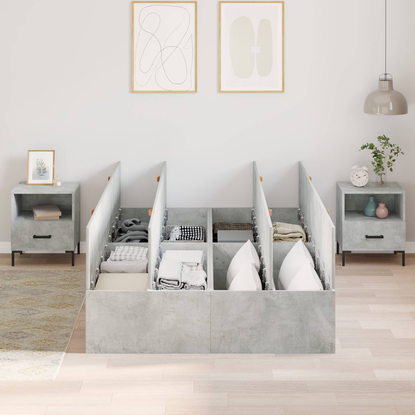 vidaXL Bettgestell mit Stauraum Betongrau 120x190 cm