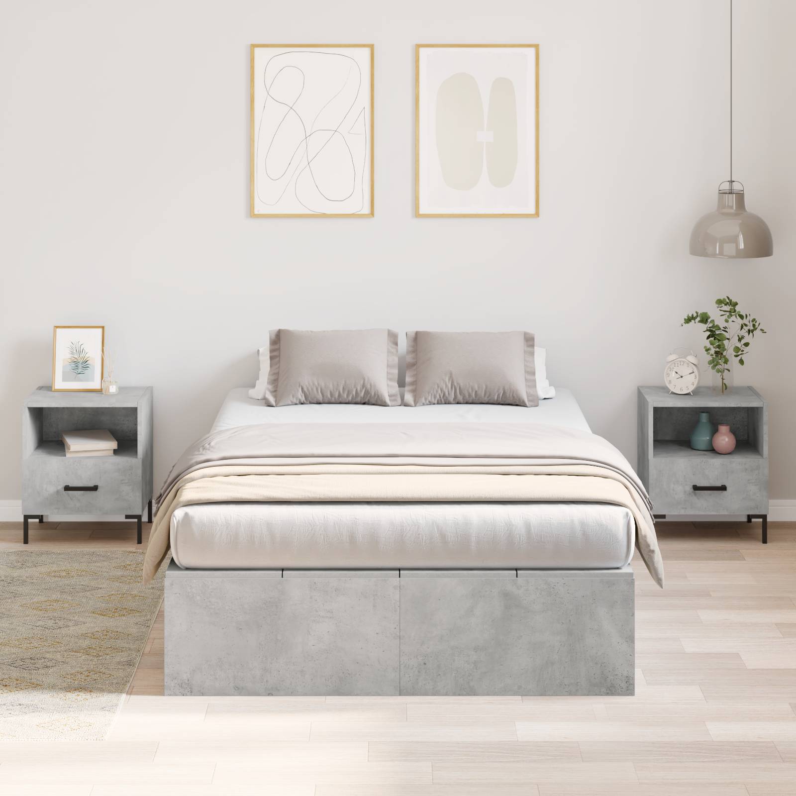 vidaXL Bettgestell mit Stauraum Betongrau 120x190 cm