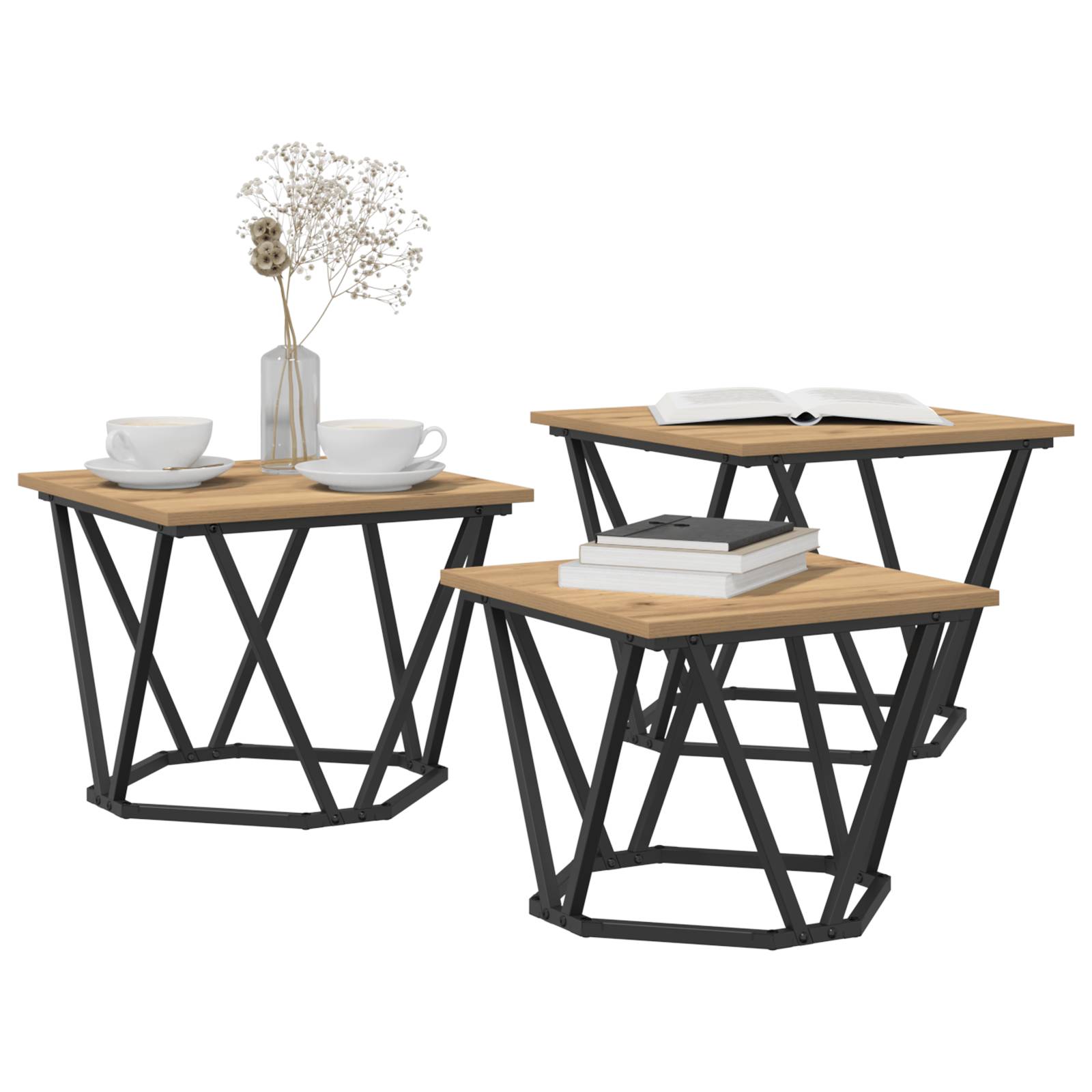 vidaXL Beistelltische 3 Stk. Artisan Eiche Holzwerkstoff