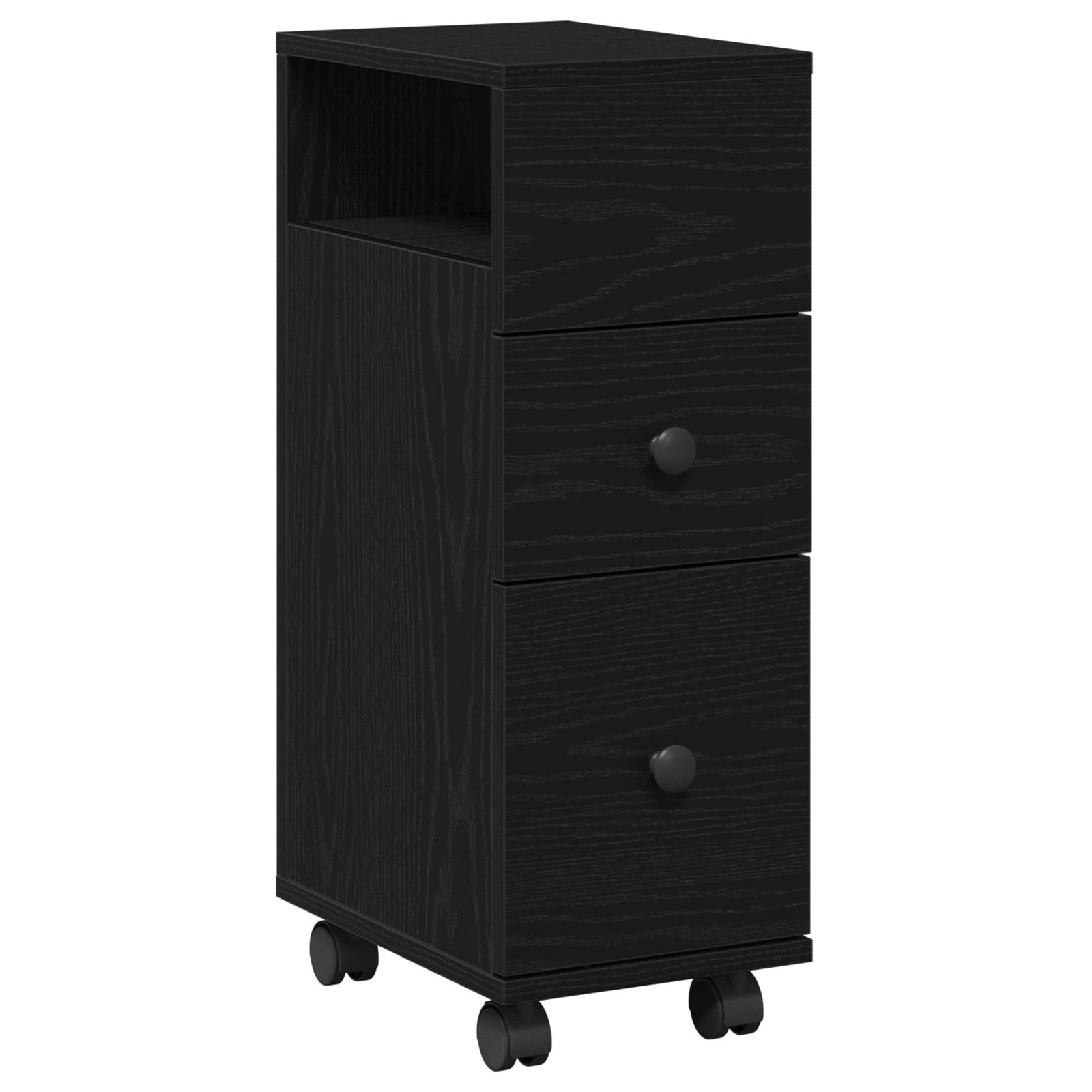 vidaXL Badschrank mit Rollen Schmal Schwarz Eiche Holzwerkstoff