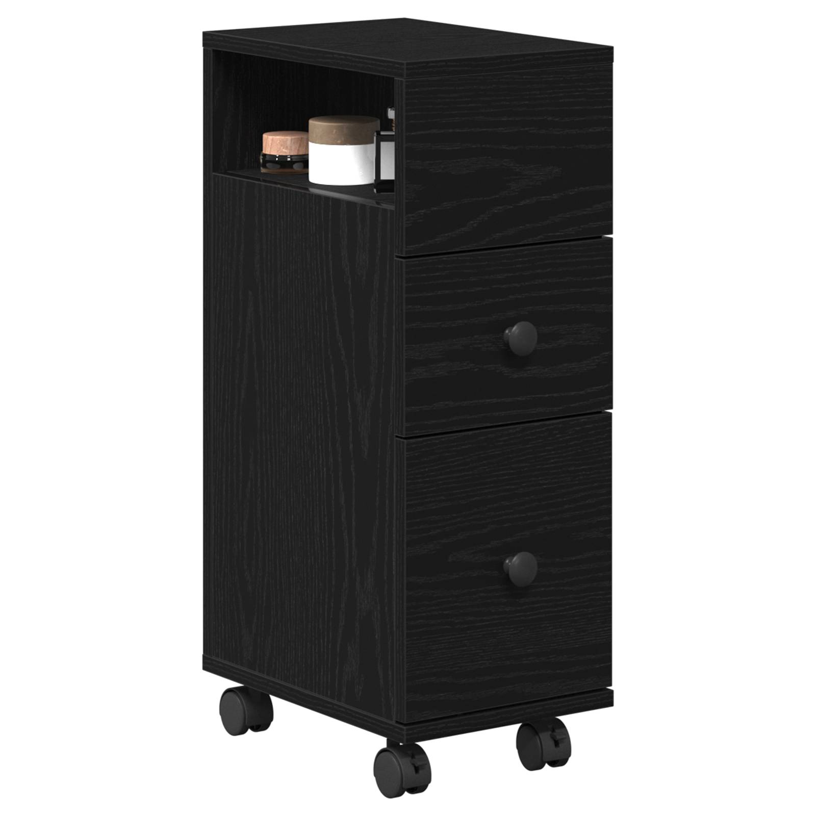 vidaXL Badschrank mit Rollen Schmal Schwarz Eiche Holzwerkstoff