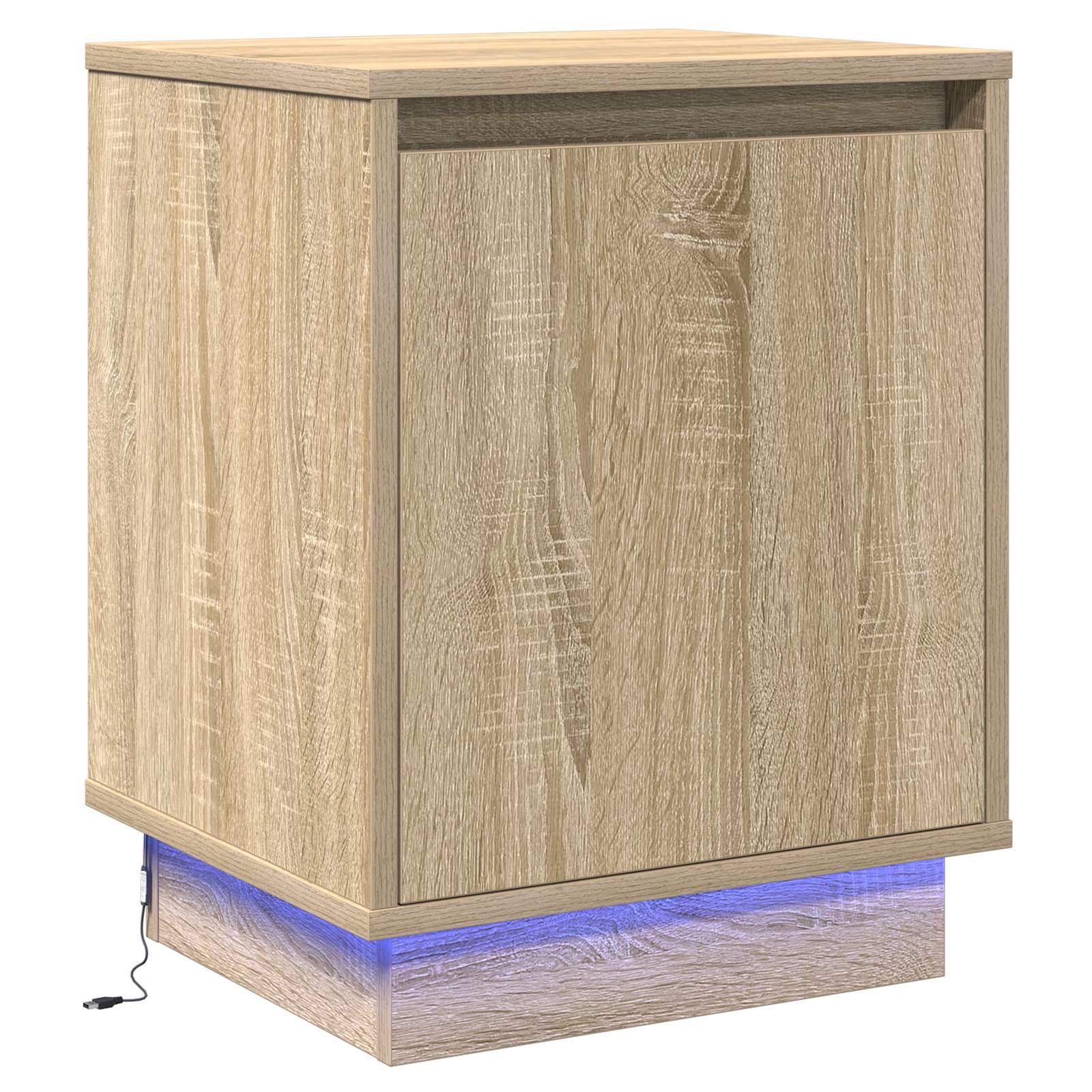 vidaXL Nachttisch mit LED-Leuchten Sonoma Eiche 39x34,5x50 cm