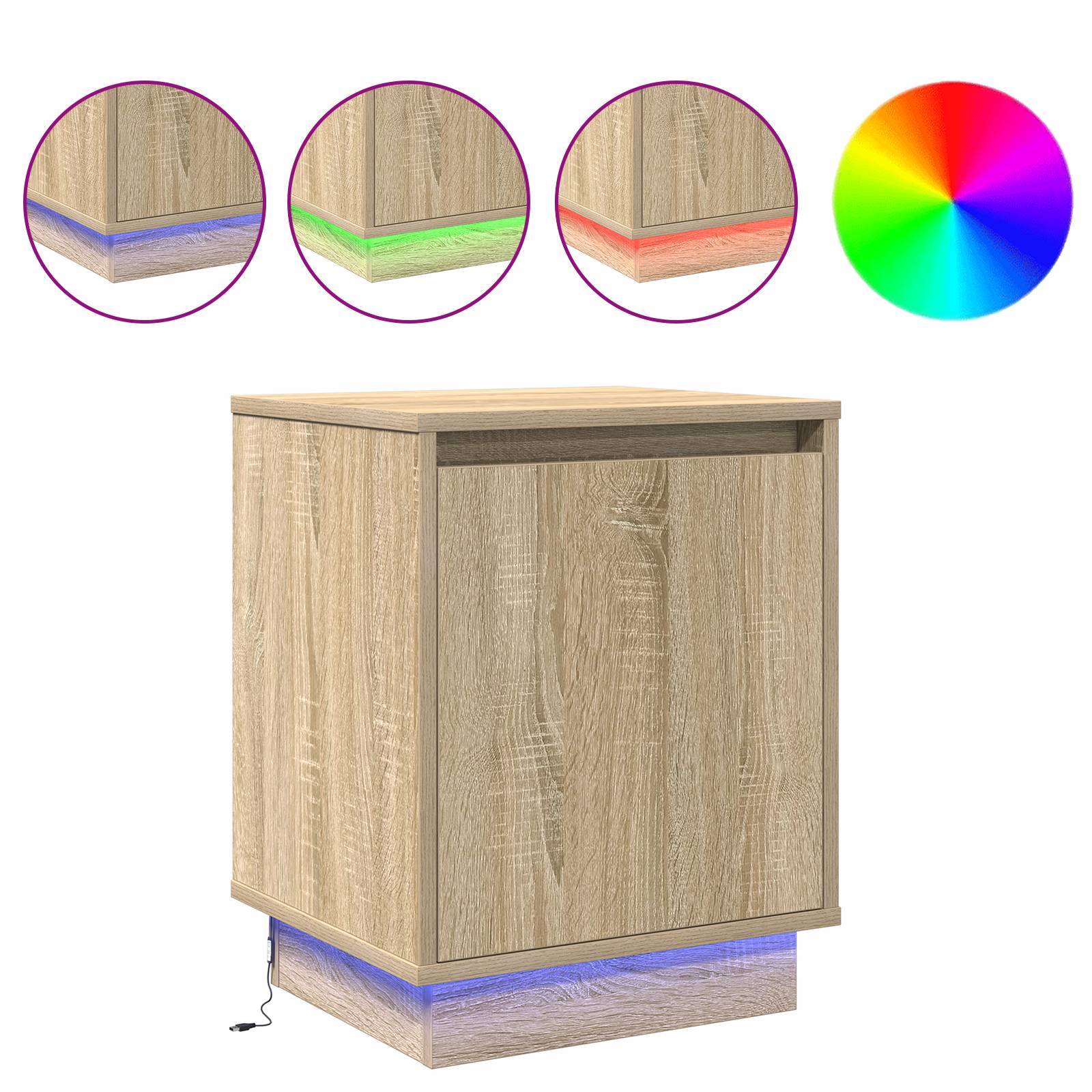 vidaXL Nachttisch mit LED-Leuchten Sonoma Eiche 39x34,5x50 cm