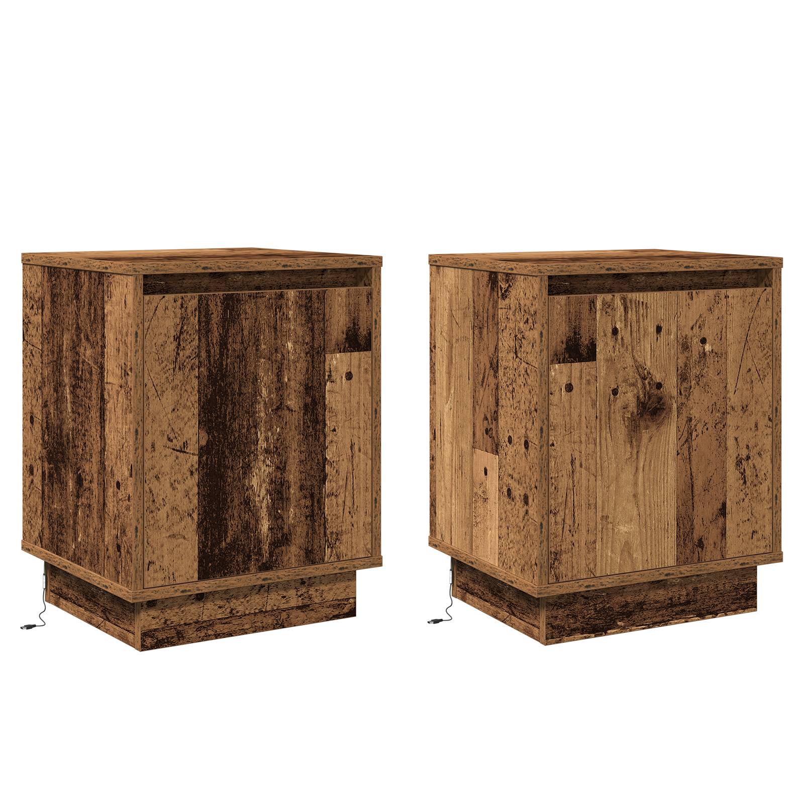 vidaXL Nachttische mit LED-Leuchten 2 Stk. Altholz 39x34,5x50 cm