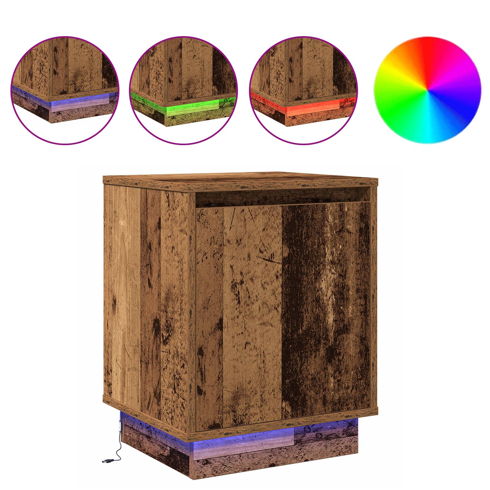 vidaXL Nachttische mit LED-Leuchten 2 Stk. Altholz 39x34,5x50 cm