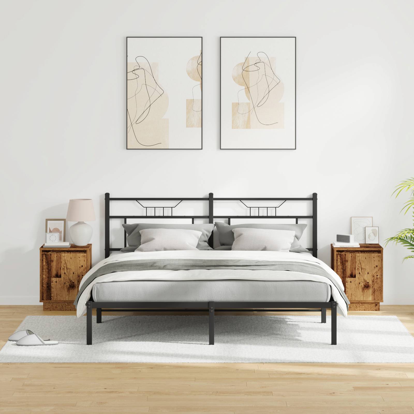 vidaXL Nachttische mit LED-Leuchten 2 Stk. Altholz 39x34,5x50 cm