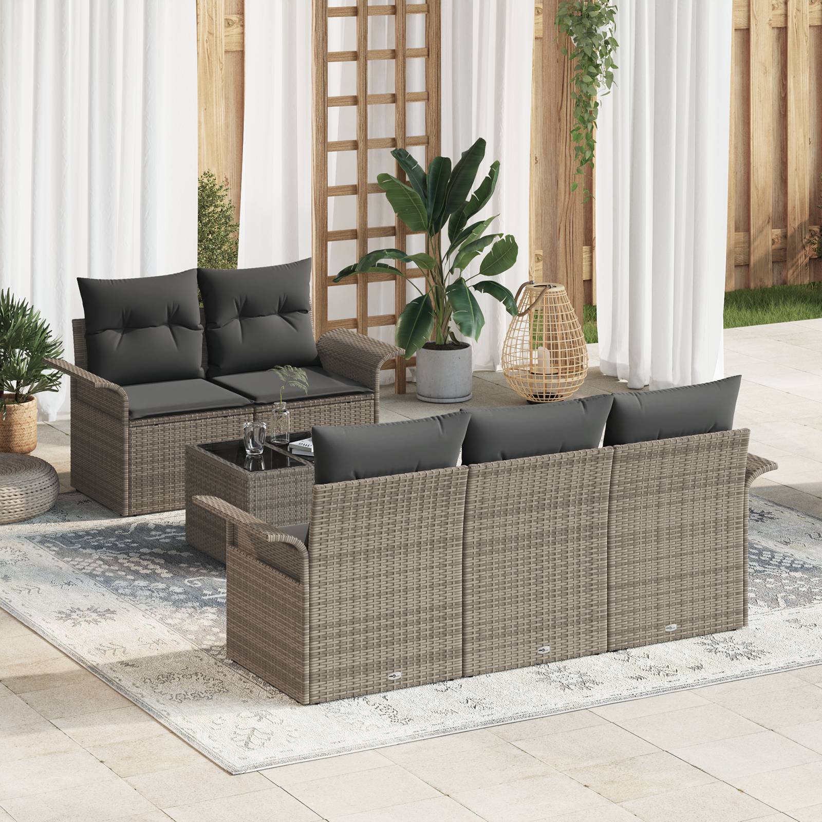 vidaXL 6-teiliges Garten Sofa Set mit Kissen Grau Poly Rattan