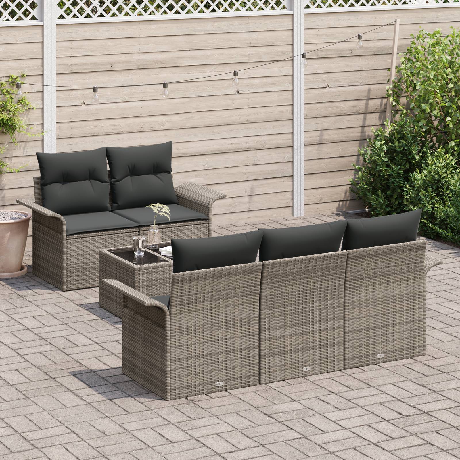 vidaXL 6-teiliges Garten Sofa Set mit Kissen Grau Poly Rattan
