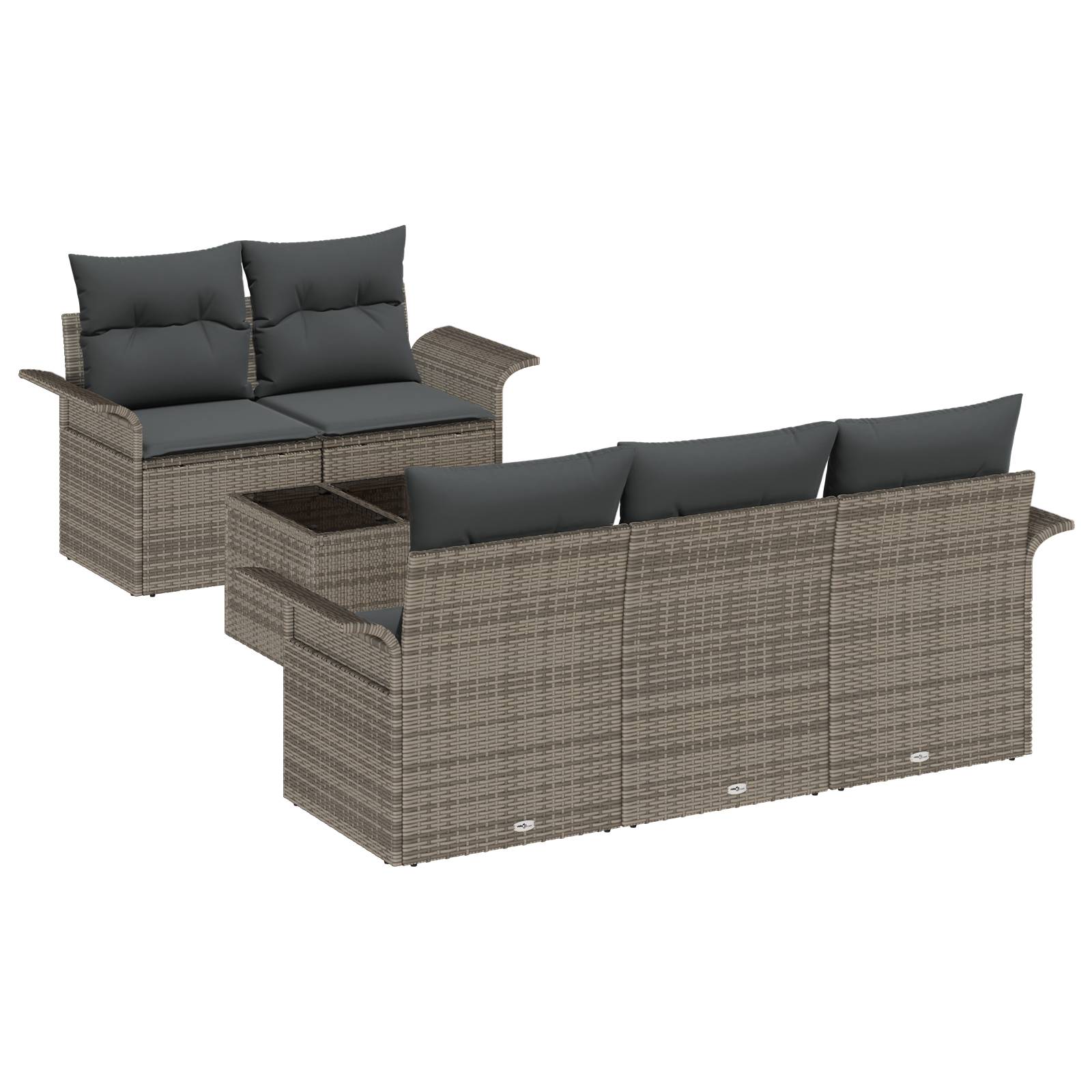 vidaXL 6-teiliges Garten Sofa Set mit Kissen Grau Poly Rattan