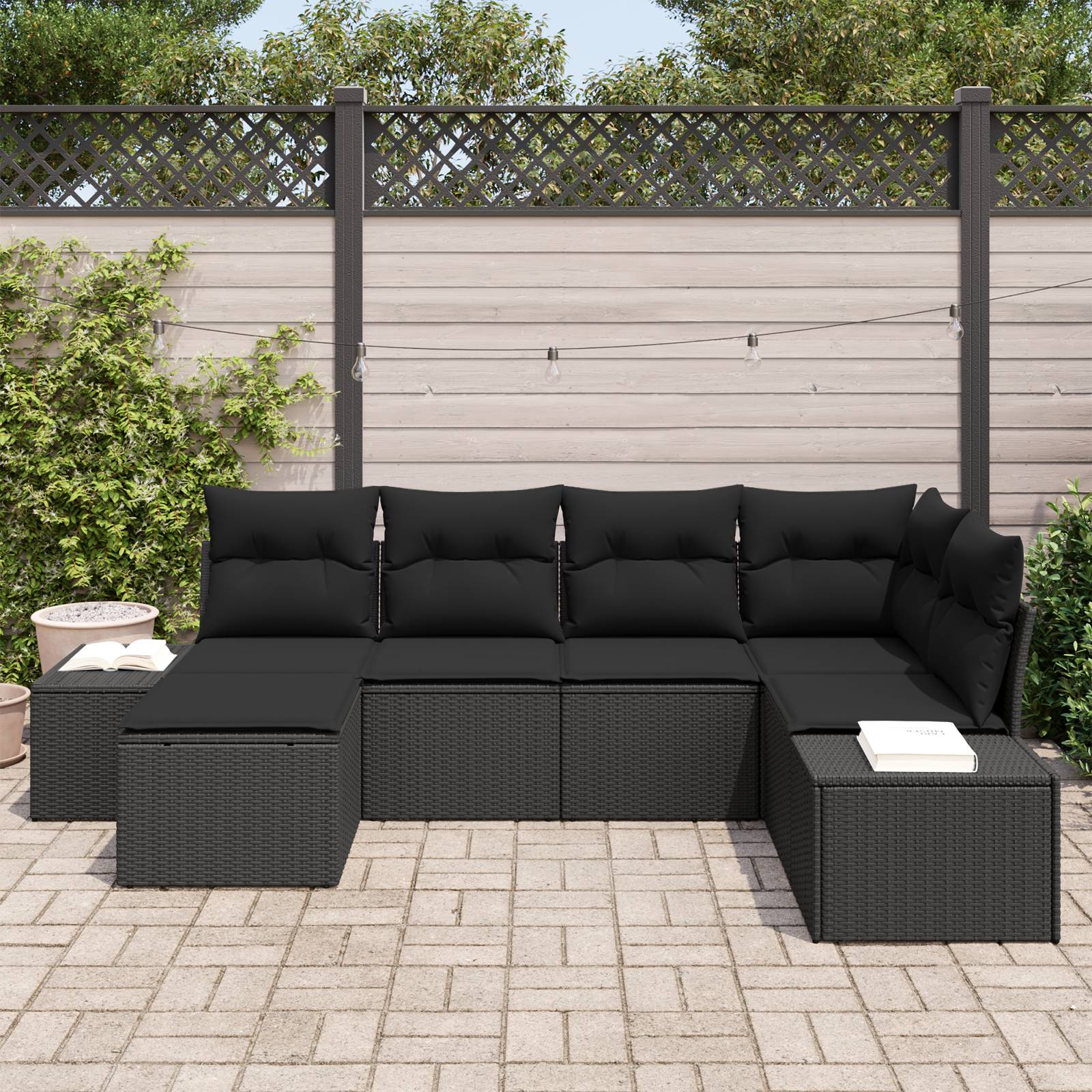 vidaXL 6-tlg. Garten-Sofagarnitur mit Kissen Schwarz Poly Rattan