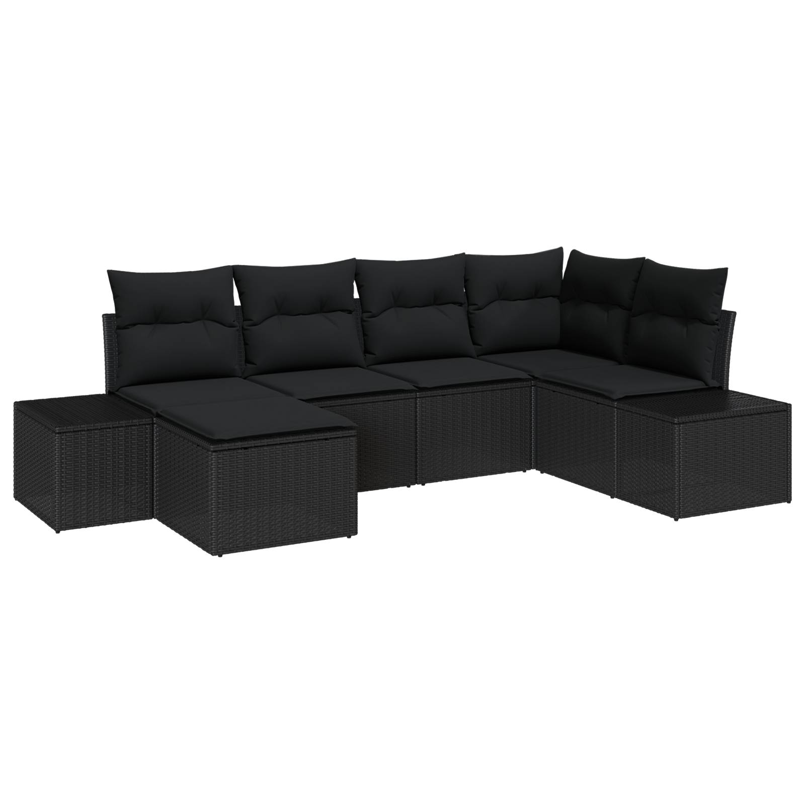 vidaXL 6-tlg. Garten-Sofagarnitur mit Kissen Schwarz Poly Rattan