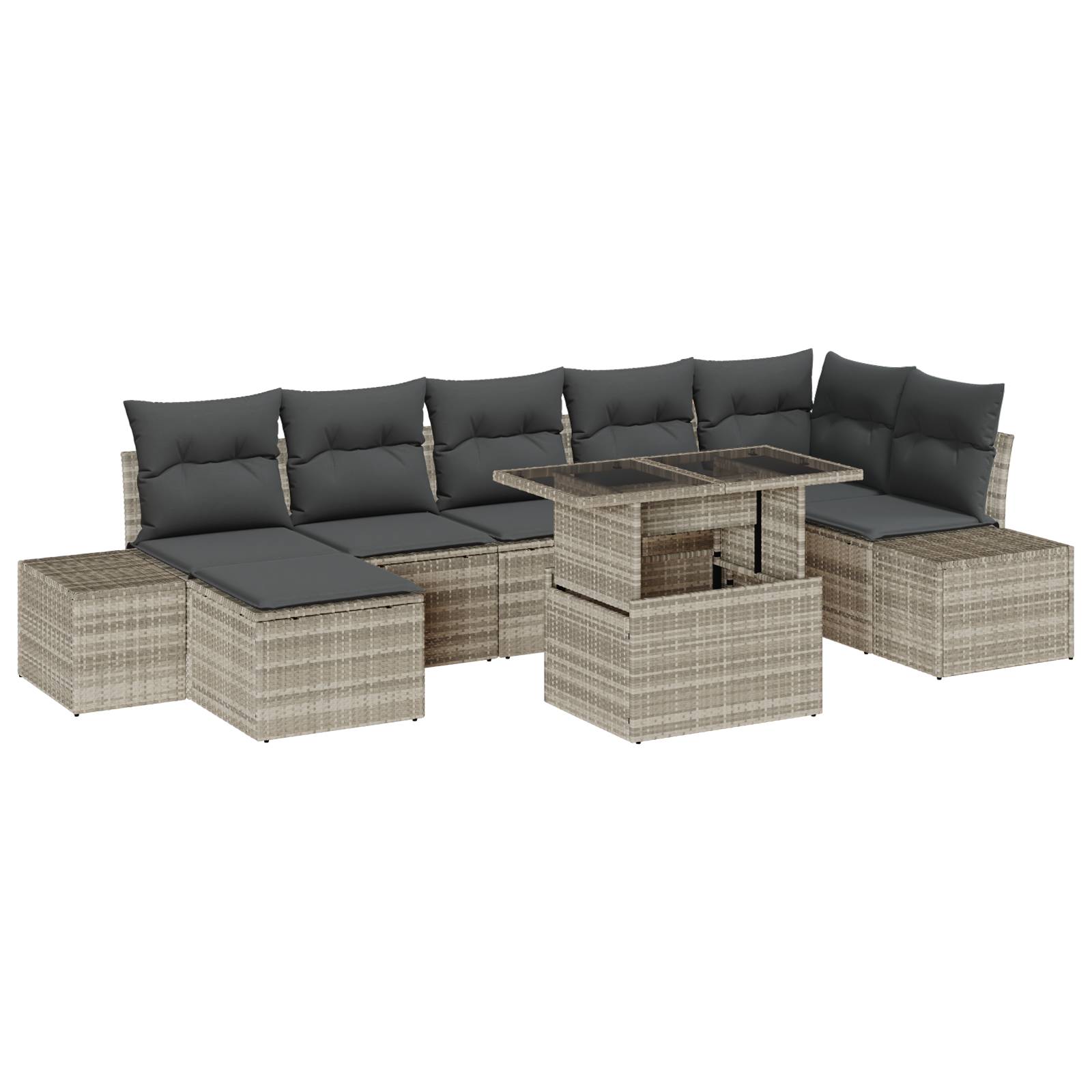 vidaXL 8-tlg. Garten-Sofagarnitur mit Kissen Hellgrau Poly Rattan