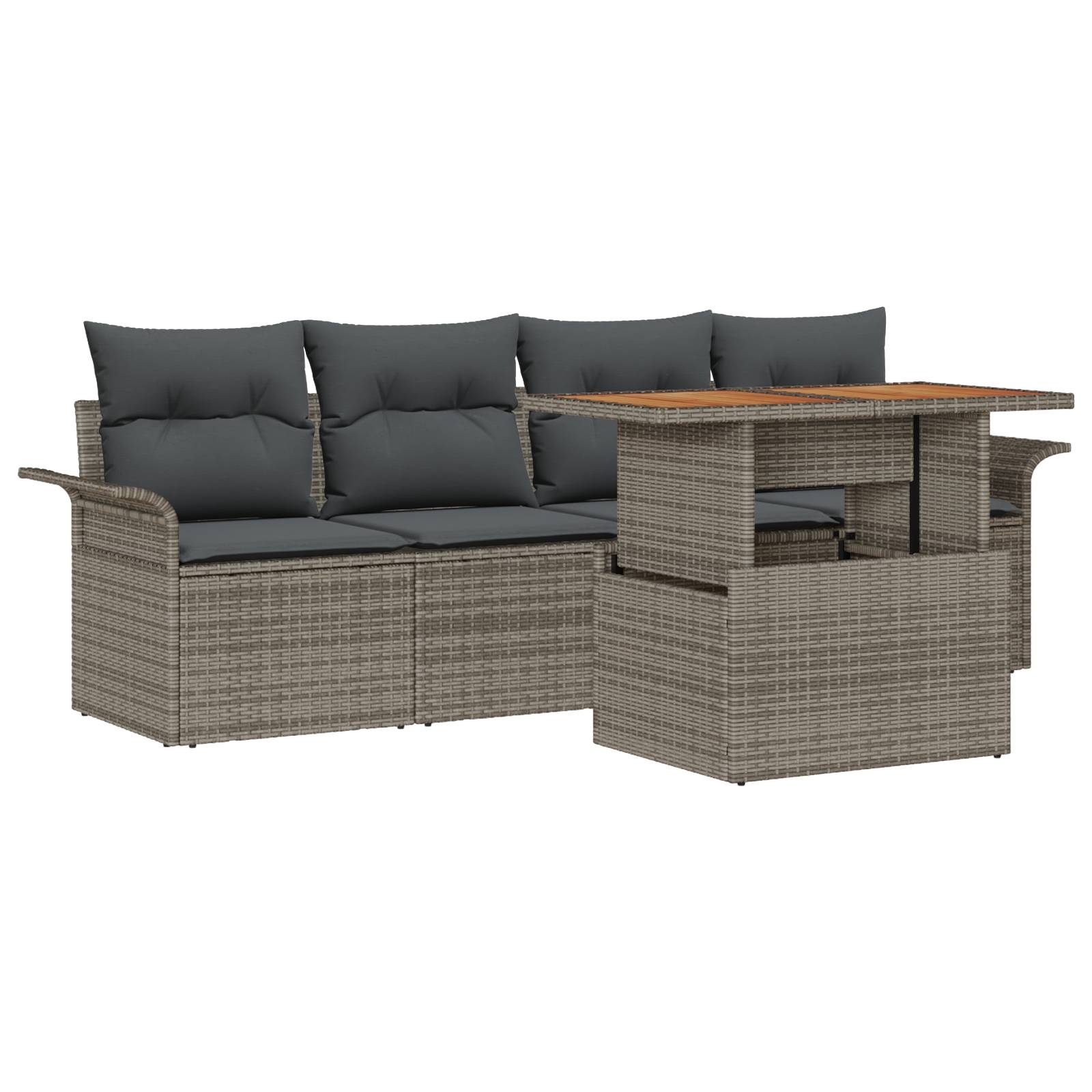 vidaXL 5-teiliges Garten-Sofa-Set mit Kissen Grau Poly-Rattan
