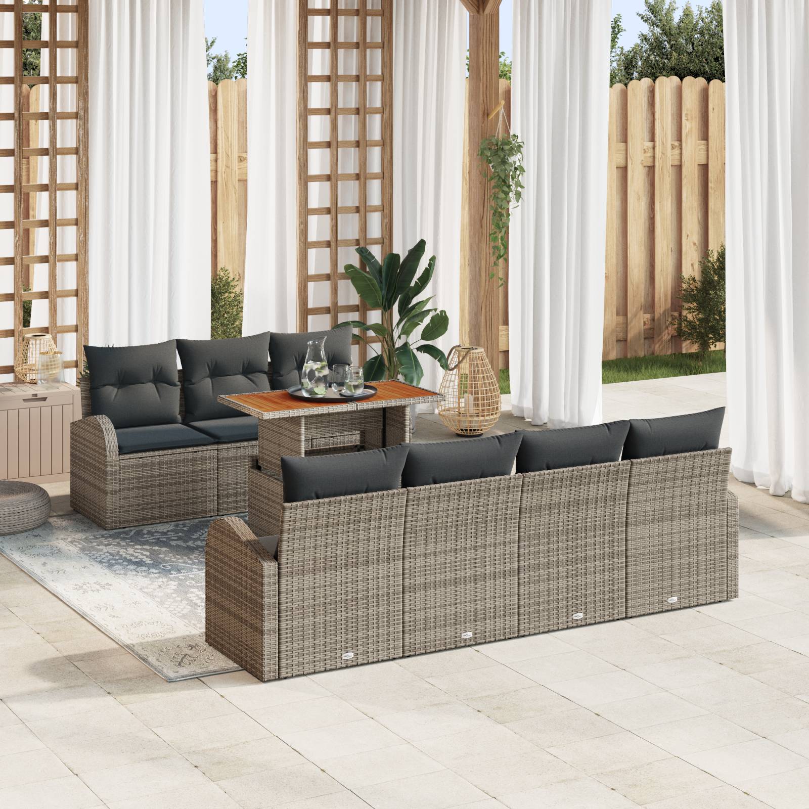 vidaXL 8-teiliges Garten Sofa Set mit Kissen Grau Poly Rattan