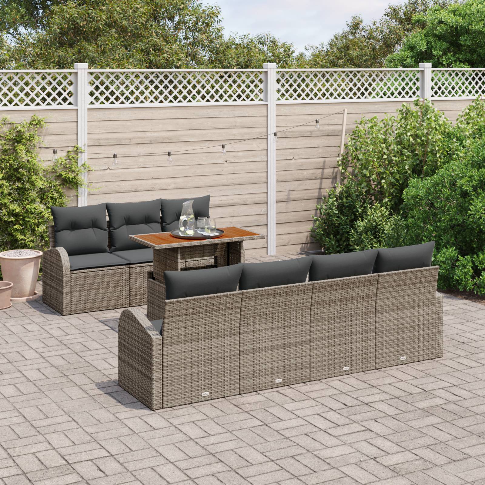 vidaXL 8-teiliges Garten Sofa Set mit Kissen Grau Poly Rattan