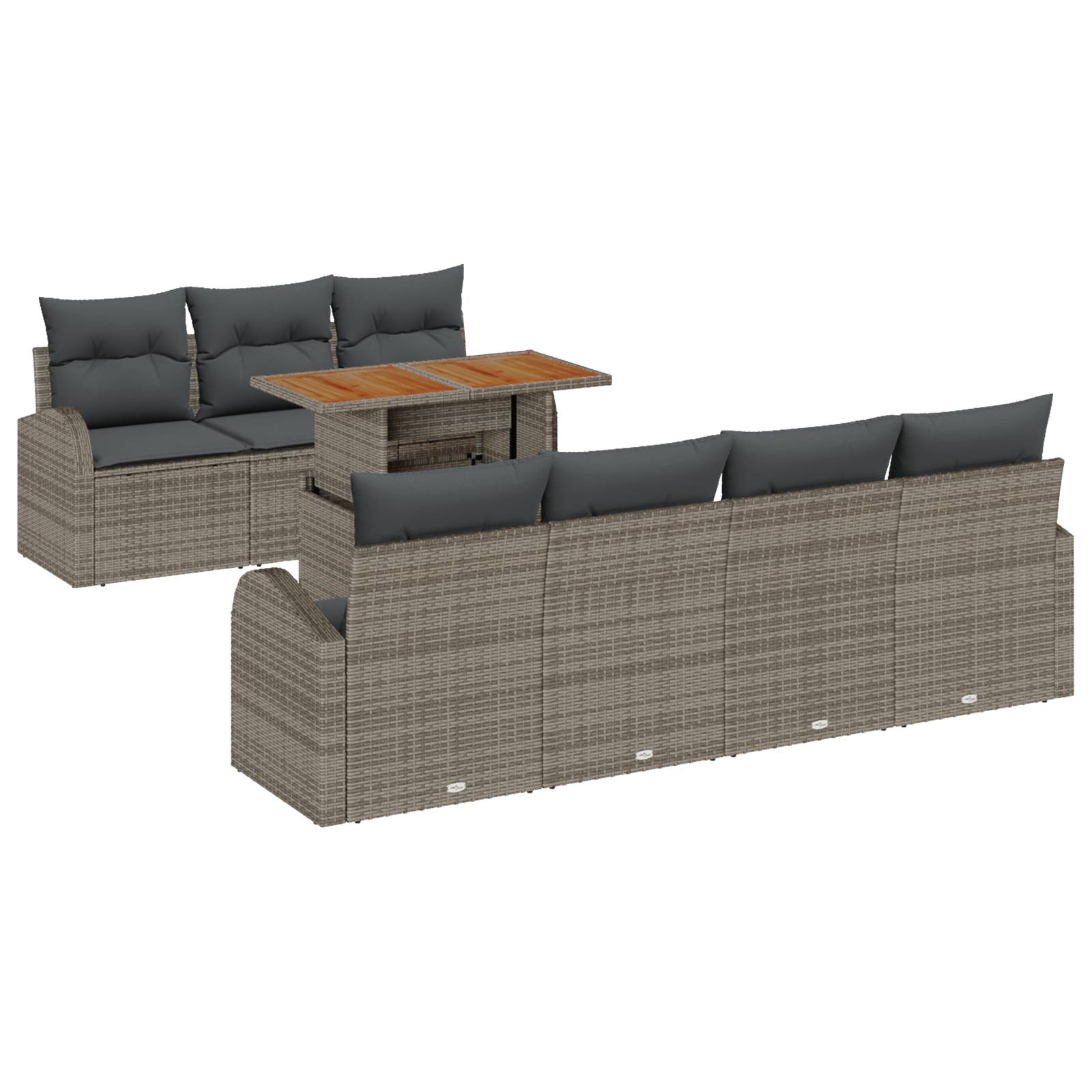 vidaXL 8-teiliges Garten Sofa Set mit Kissen Grau Poly Rattan