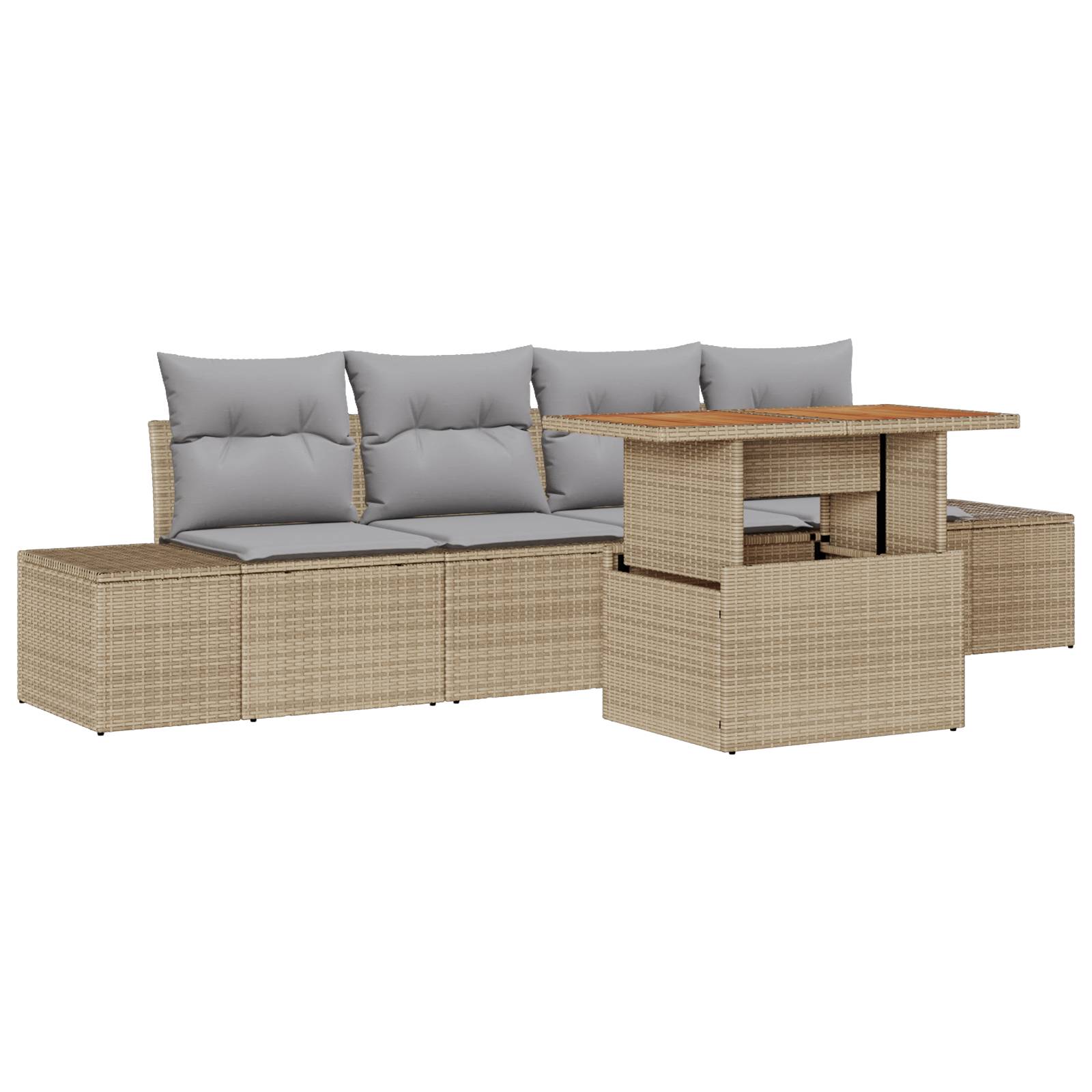 vidaXL 5-tlg. Garten-Sofagarnitur mit Kissen Beige Poly Rattan
