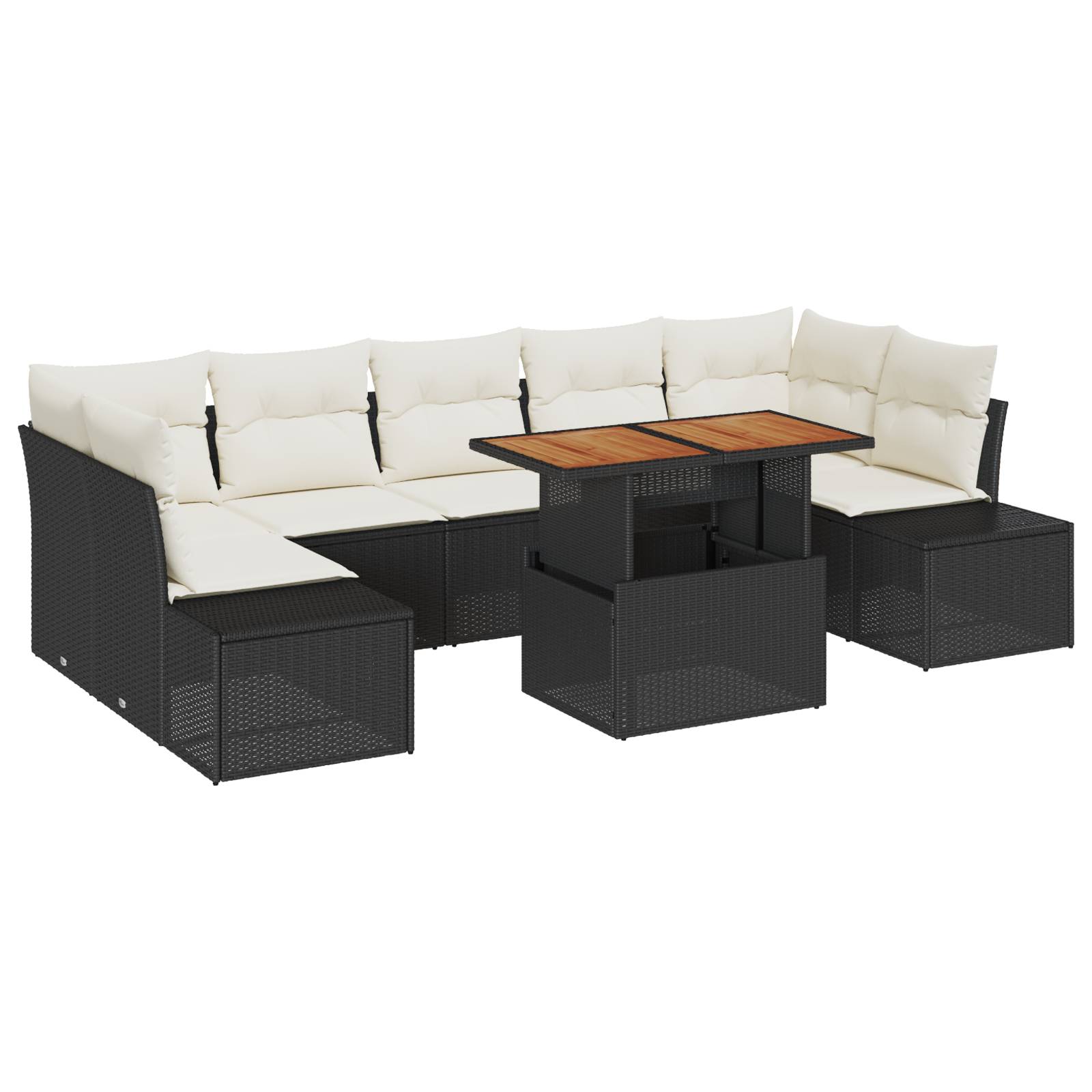 vidaXL 8-tlg. Garten-Essgruppe mit Kissen Schwarz Poly Rattan Akazie