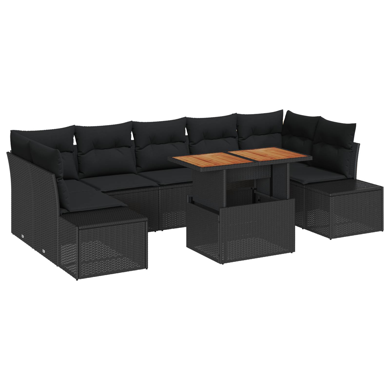 vidaXL 8-tlg. Garten-Essgruppe mit Kissen Schwarz Poly Rattan Akazie
