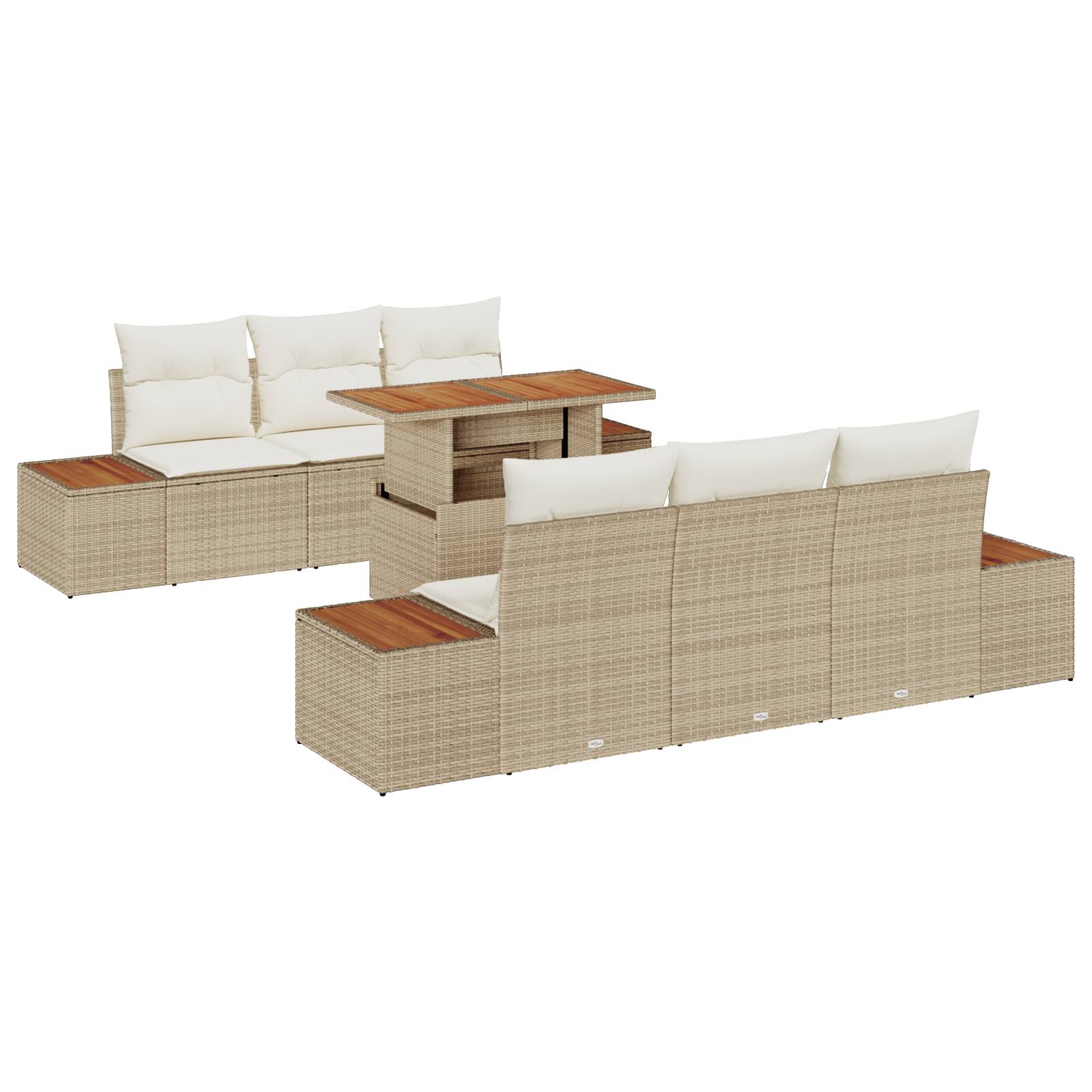 vidaXL 7-teilige Garten-Sofa-Set mit Kissen Beige Poly Rattan