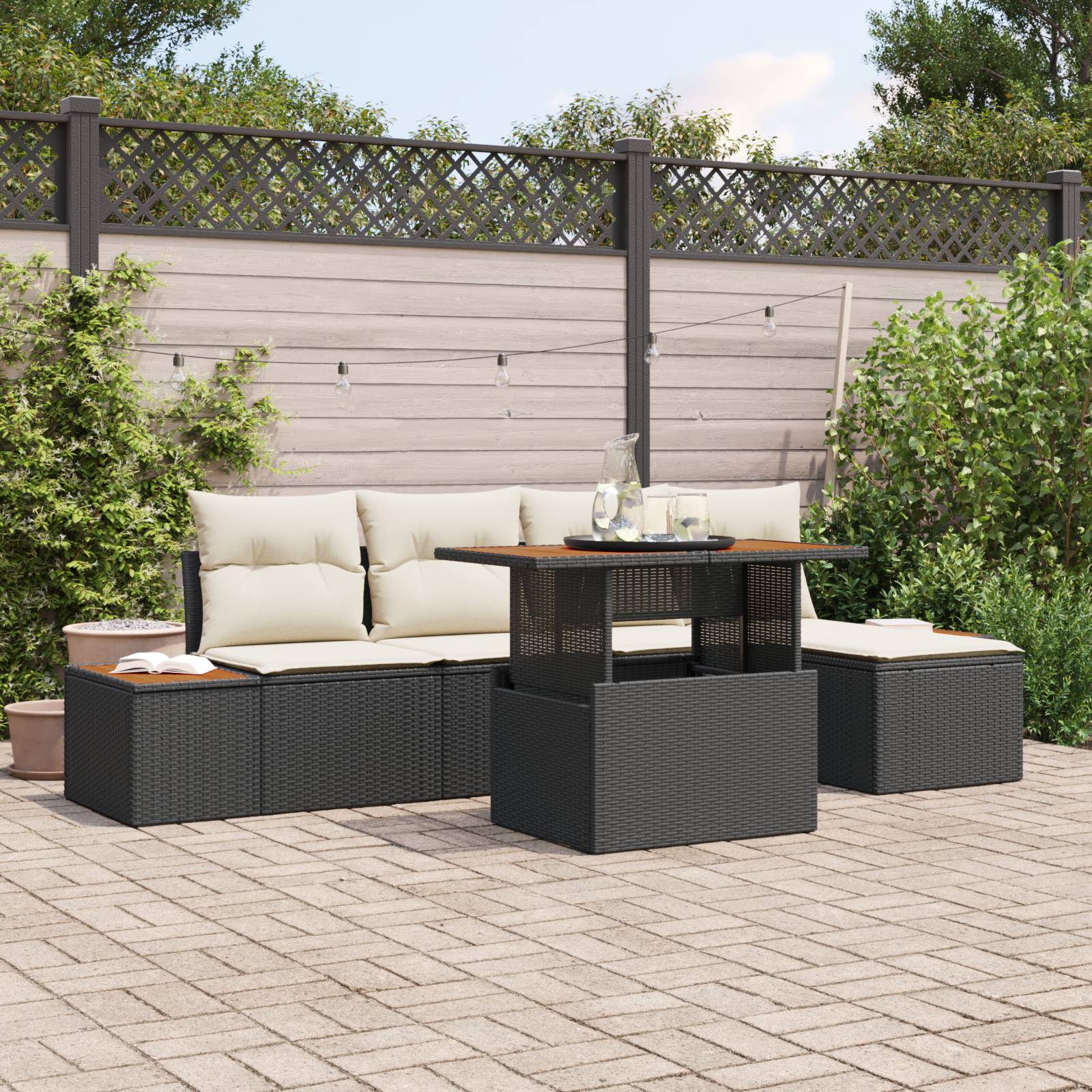 vidaXL 6-teiliges Garten Sofa Set mit Kissen Schwarz Poly Rattan
