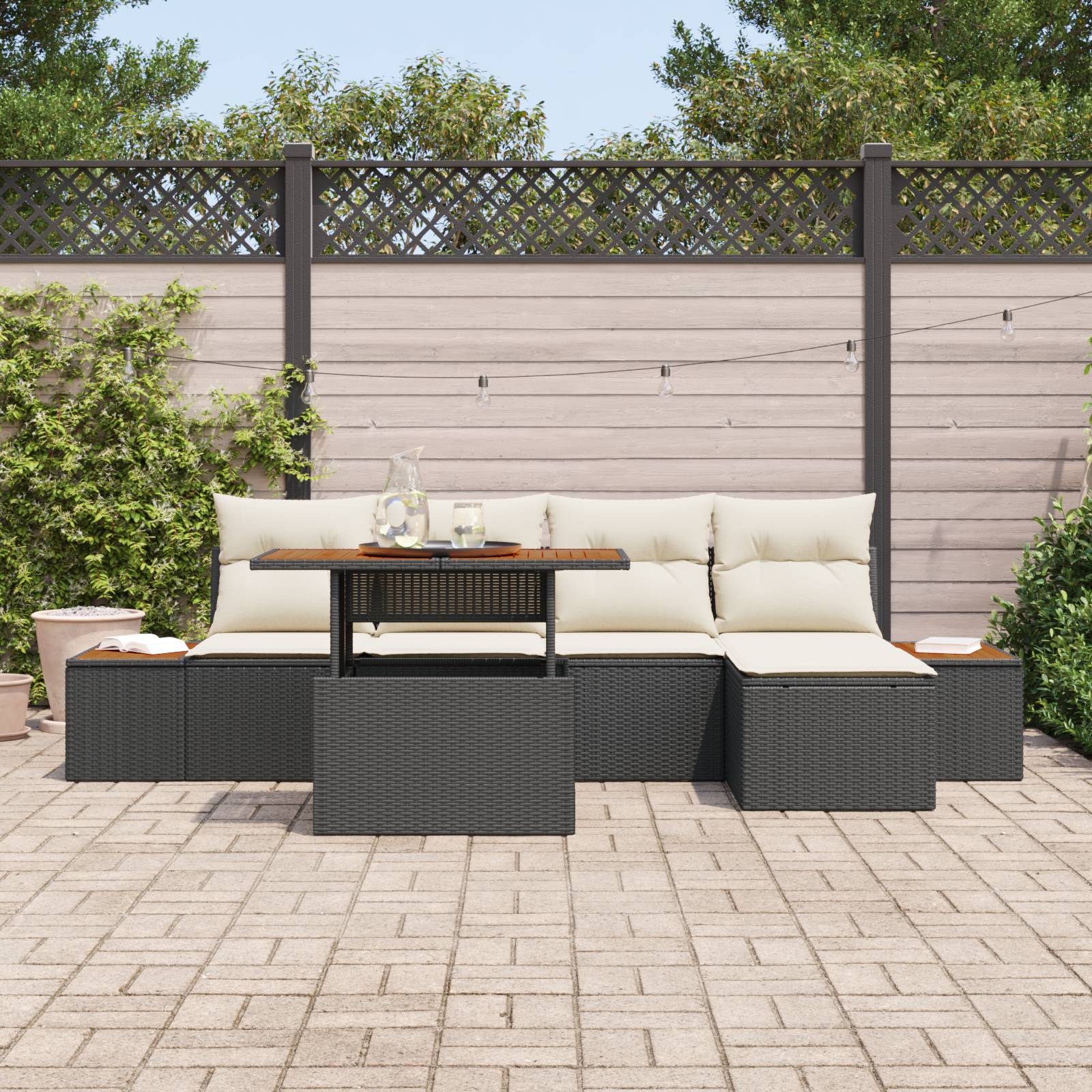 vidaXL 6-teiliges Garten Sofa Set mit Kissen Schwarz Poly Rattan