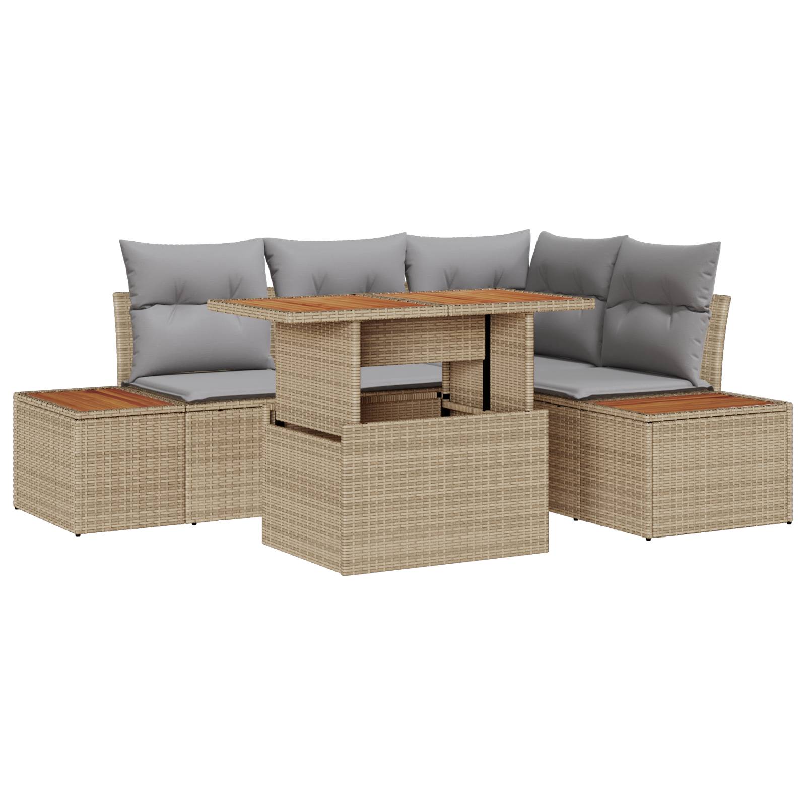 vidaXL 5-teiliges Garten-Sofa-Set mit Kissen Beige Poly Rattan