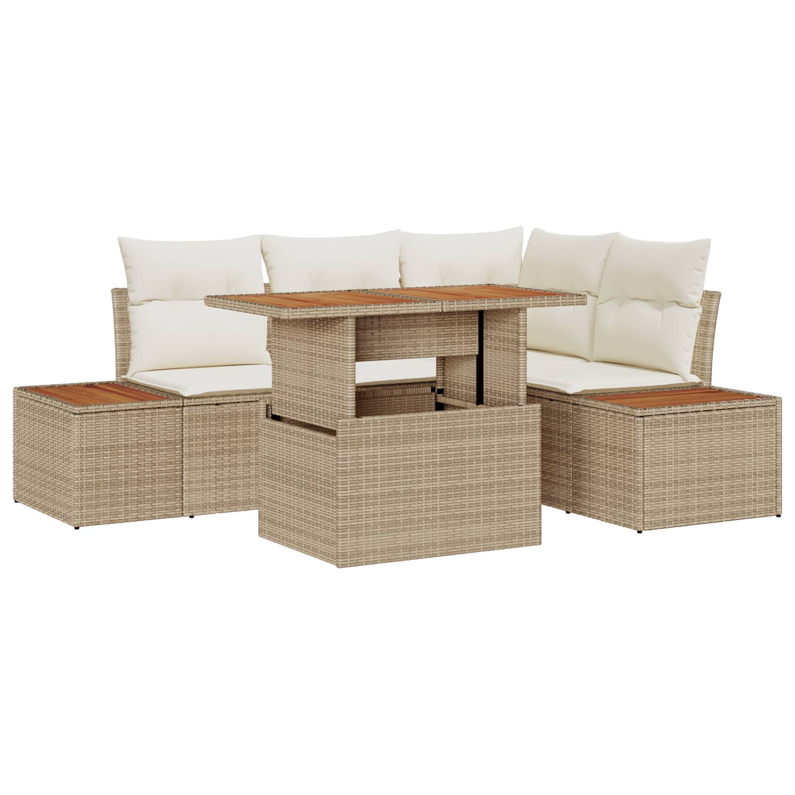 vidaXL 5-tlg. Garten-Essgruppe mit Kissen Beige Poly Rattan Akazie