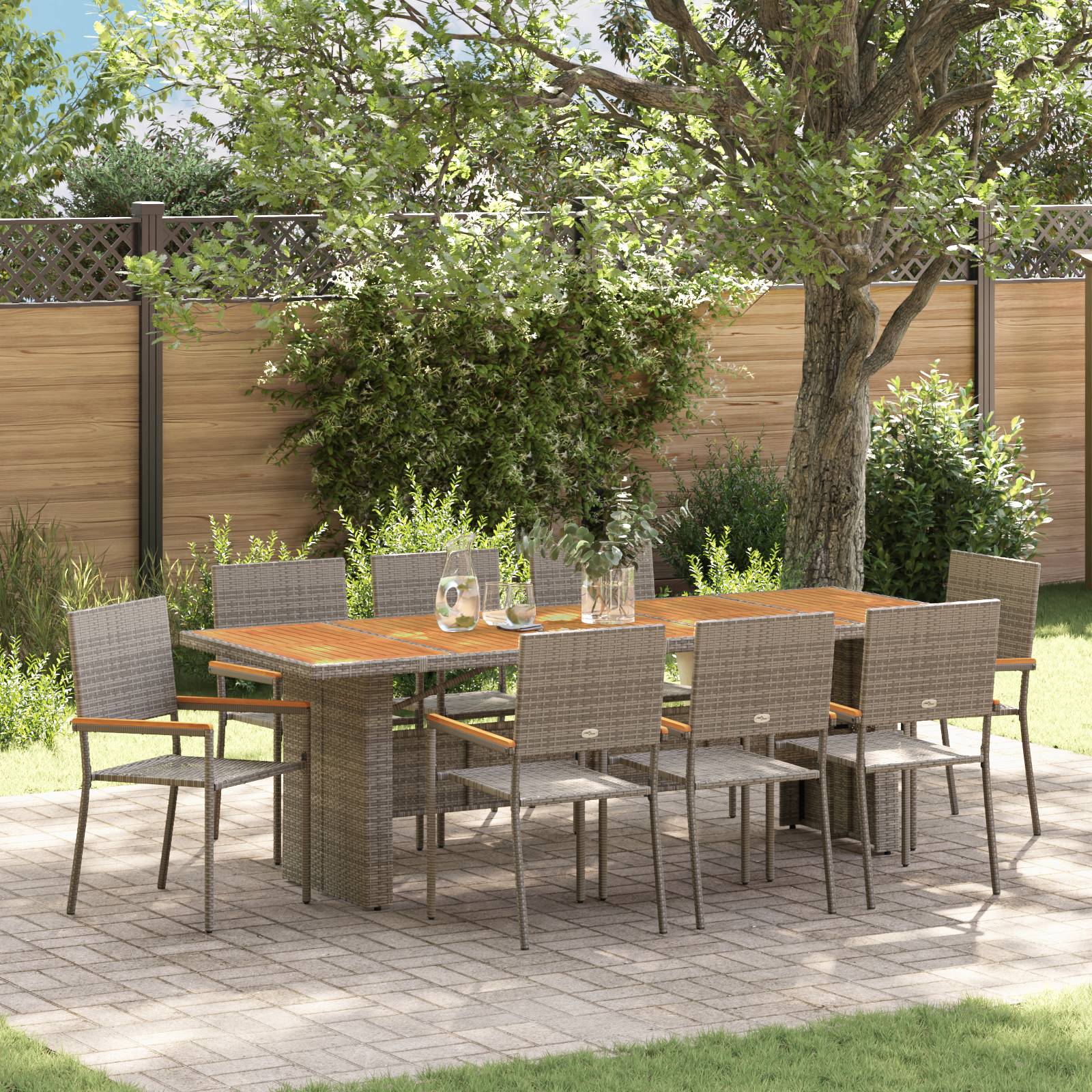 vidaXL 9-tlg. Garten-Essgruppe Grau Poly Rattan