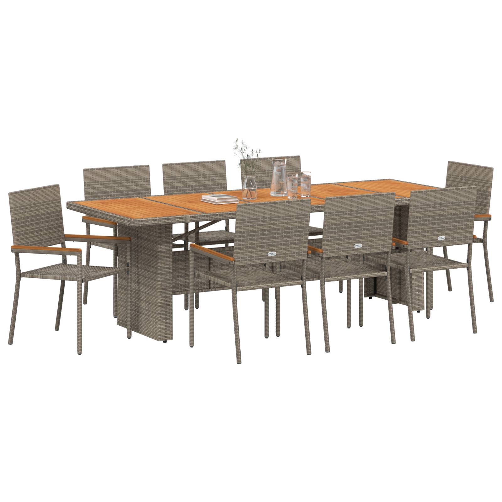 vidaXL 9-tlg. Garten-Essgruppe Grau Poly Rattan
