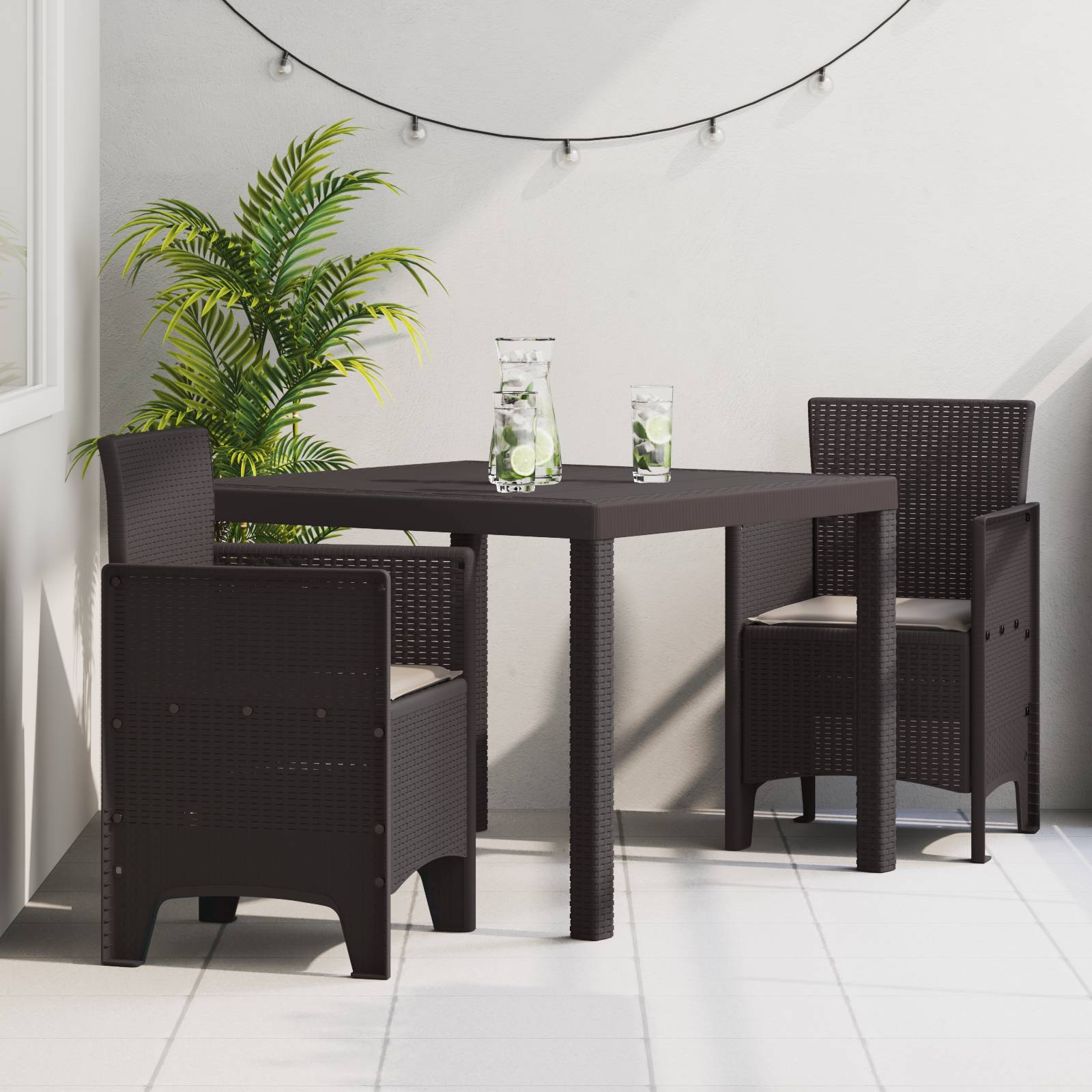 vidaXL 3-tlg. Garten-Essgruppe mit Kissen Braun Poly Rattan