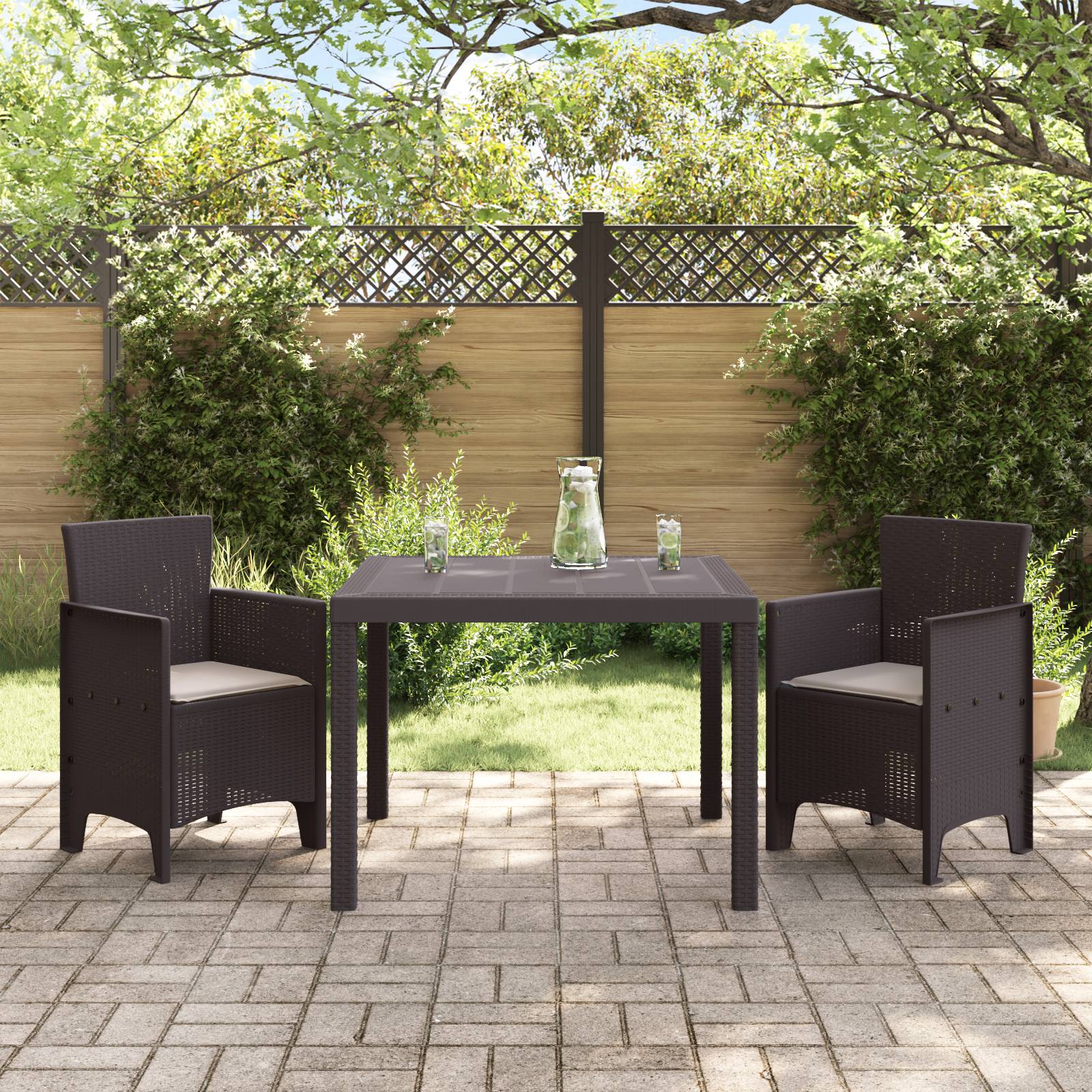 vidaXL 3-tlg. Garten-Essgruppe mit Kissen Braun Poly Rattan