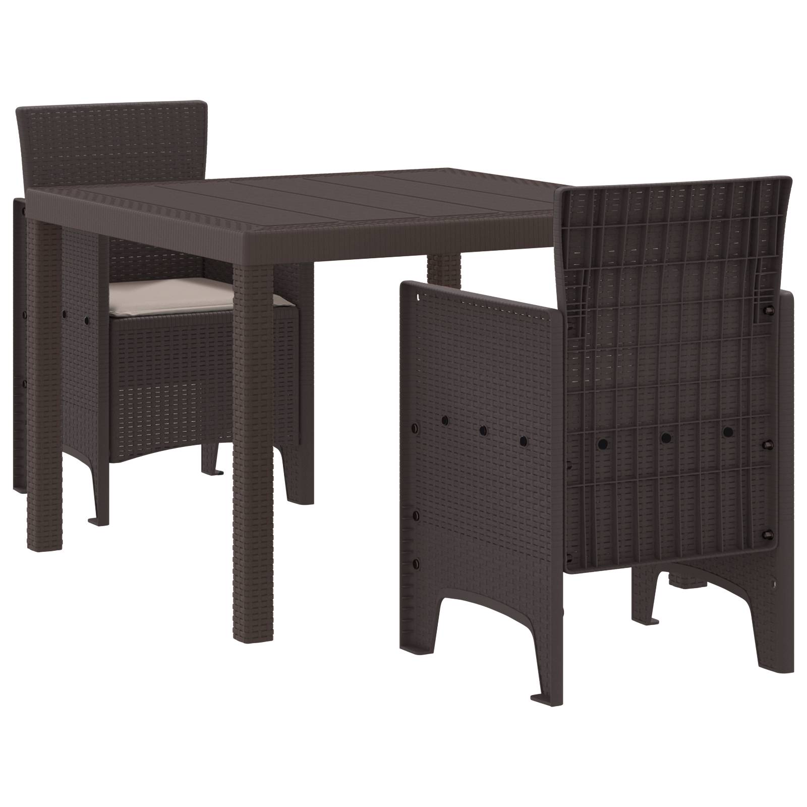 vidaXL 3-tlg. Garten-Essgruppe mit Kissen Braun Poly Rattan