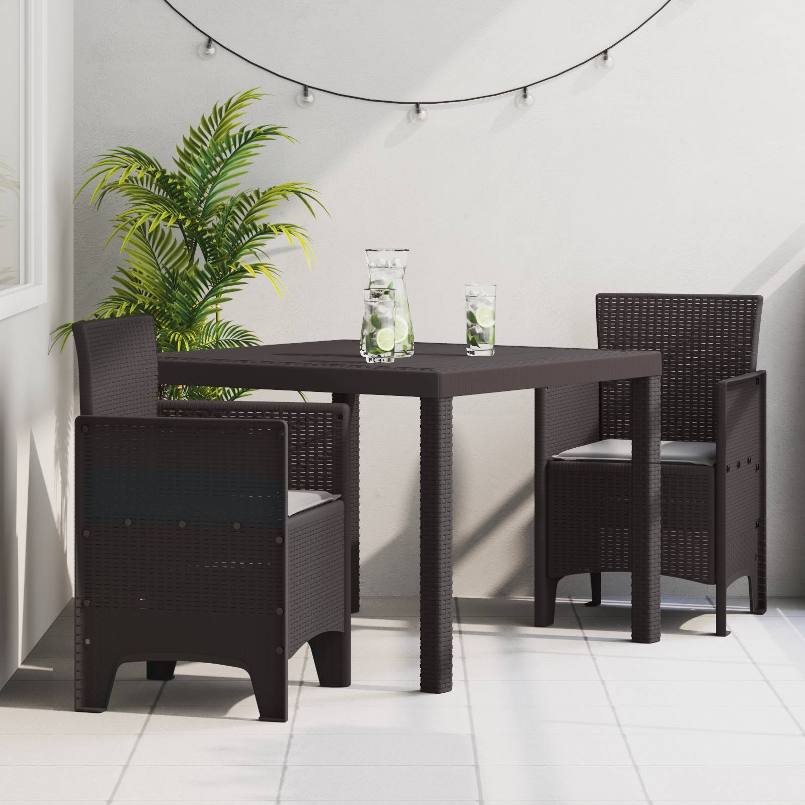 vidaXL 3-tlg. Garten-Essgruppe mit Kissen Braun Poly Rattan