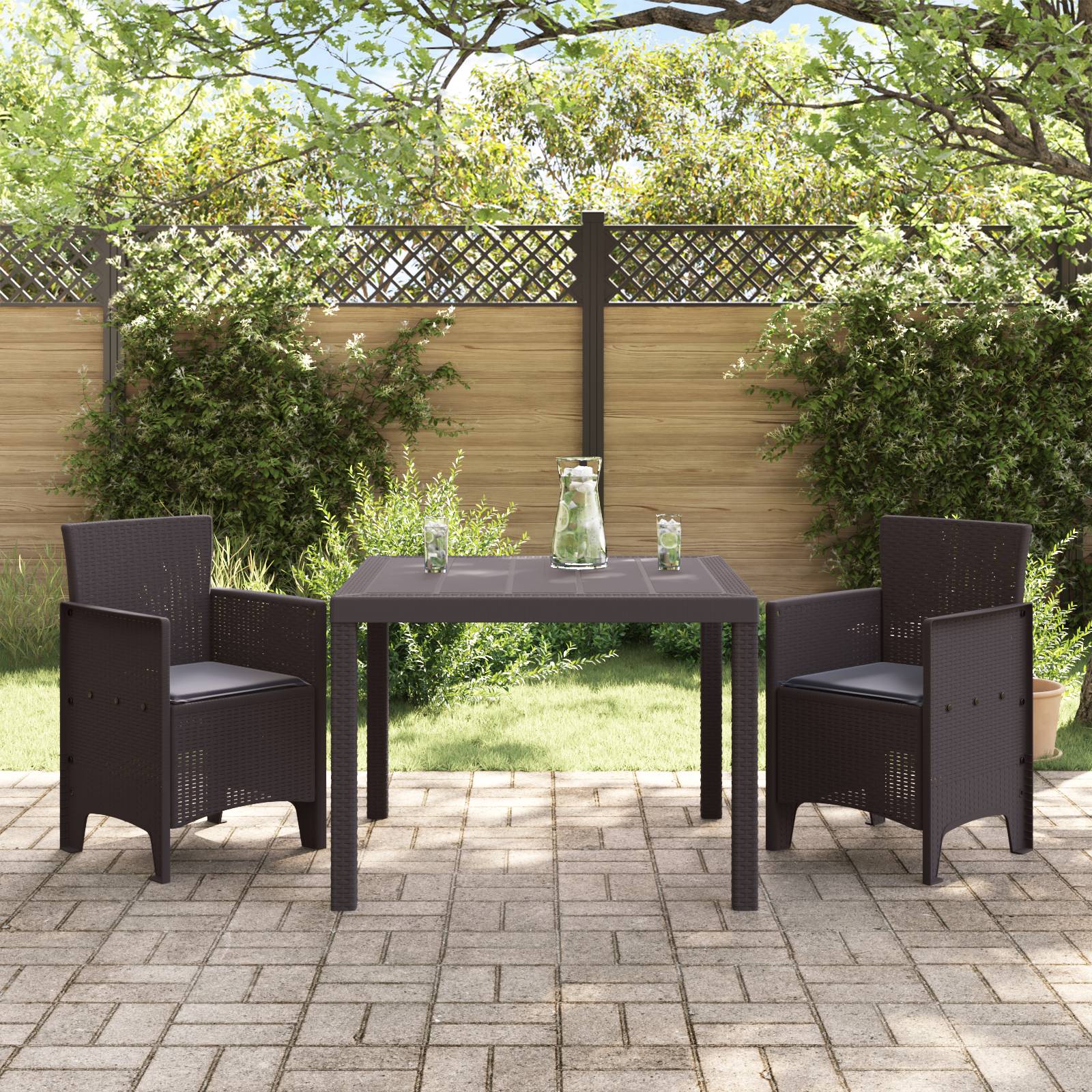vidaXL 3-tlg. Garten-Essgruppe mit Kissen Braun Poly Rattan