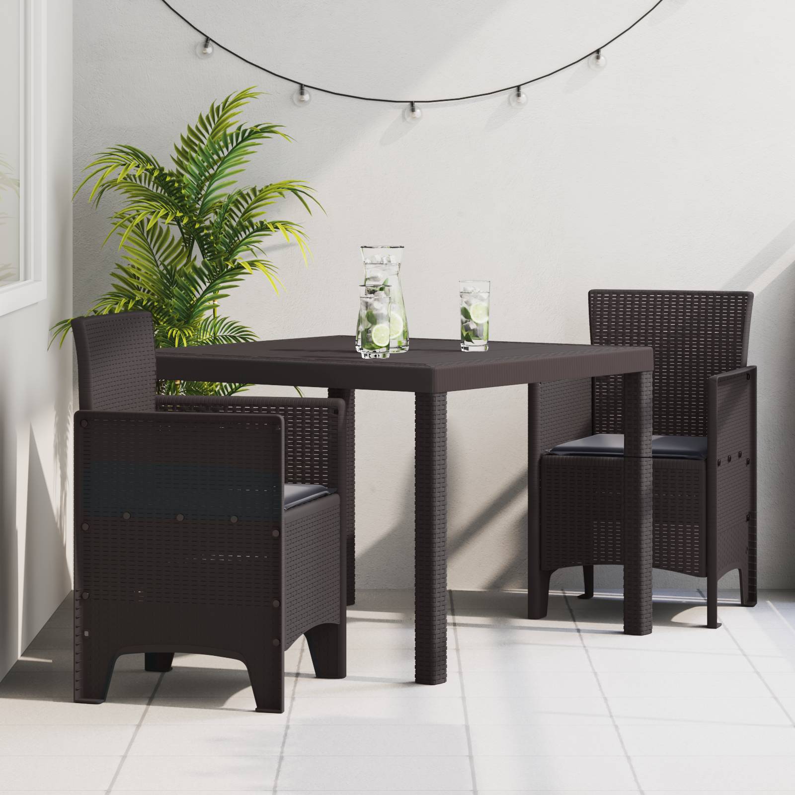 vidaXL 3-tlg. Garten-Essgruppe mit Kissen Braun Poly Rattan