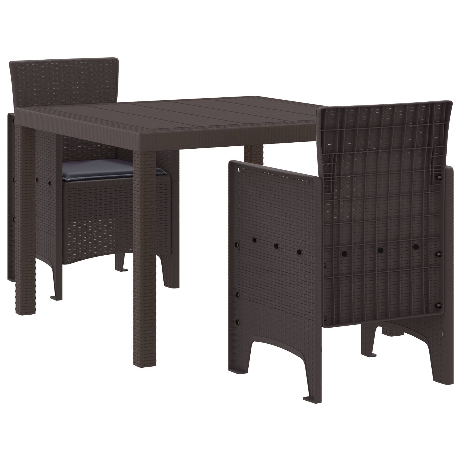 vidaXL 3-tlg. Garten-Essgruppe mit Kissen Braun Poly Rattan