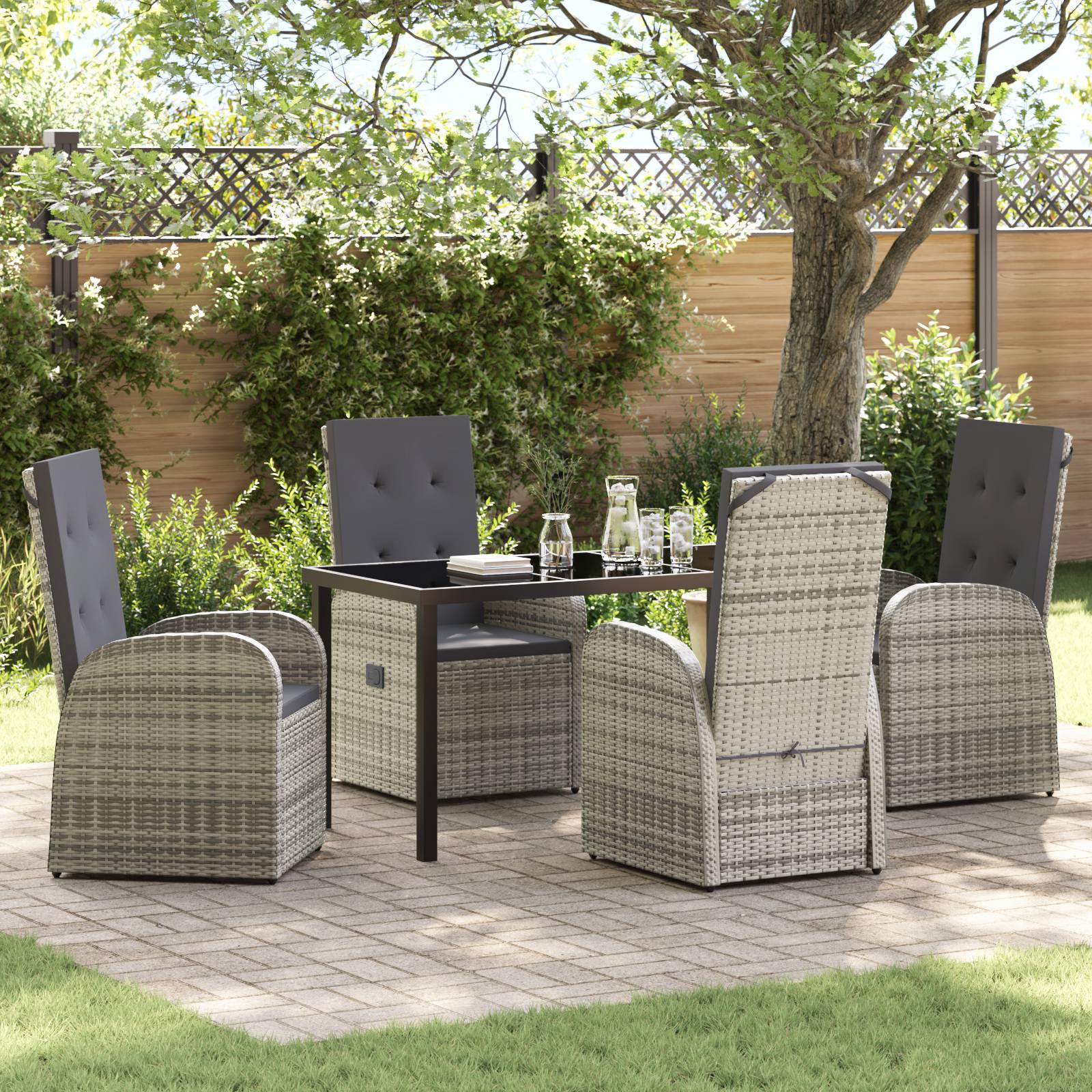 vidaXL 5-tlg. Garten-Essgruppe mit Kissen Grau Poly Rattan