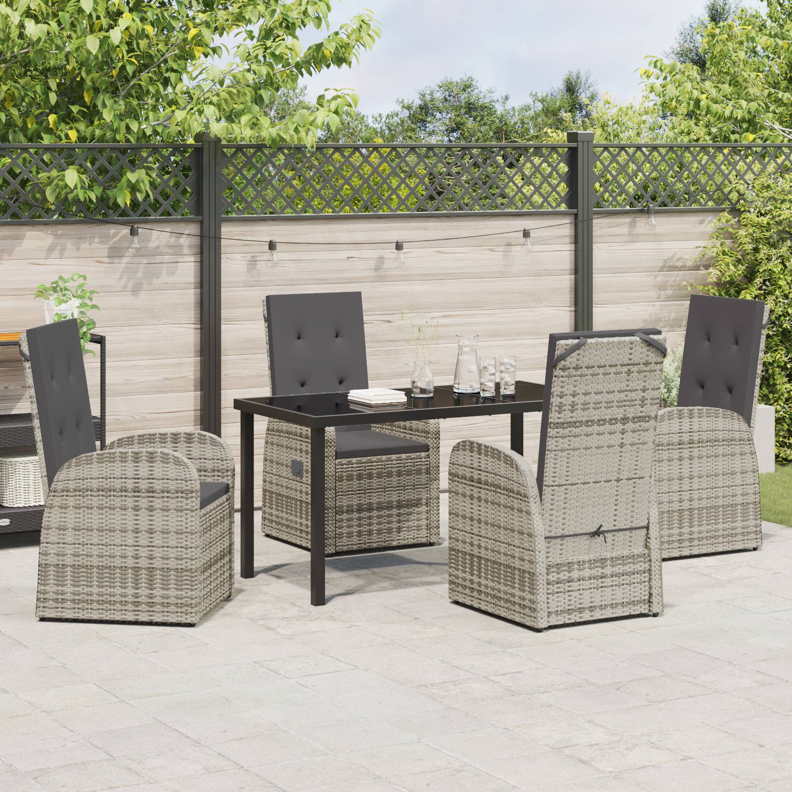 vidaXL 5-tlg. Garten-Essgruppe mit Kissen Grau Poly Rattan