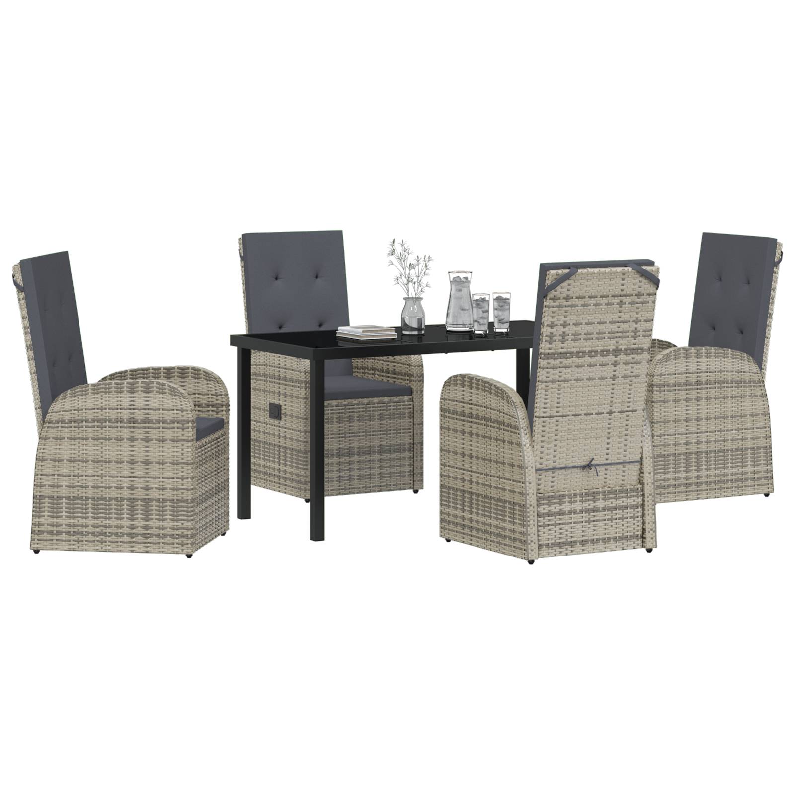 vidaXL 5-tlg. Garten-Essgruppe mit Kissen Grau Poly Rattan