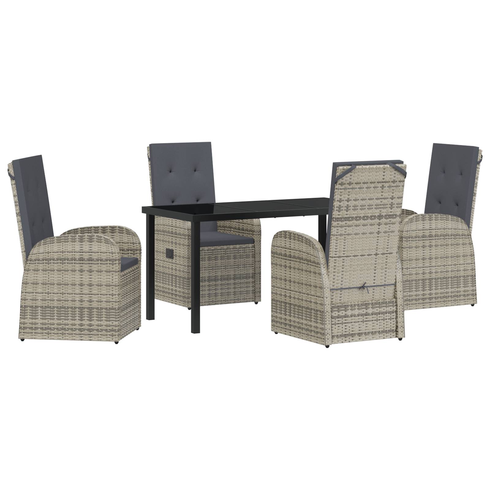 vidaXL 5-tlg. Garten-Essgruppe mit Kissen Grau Poly Rattan