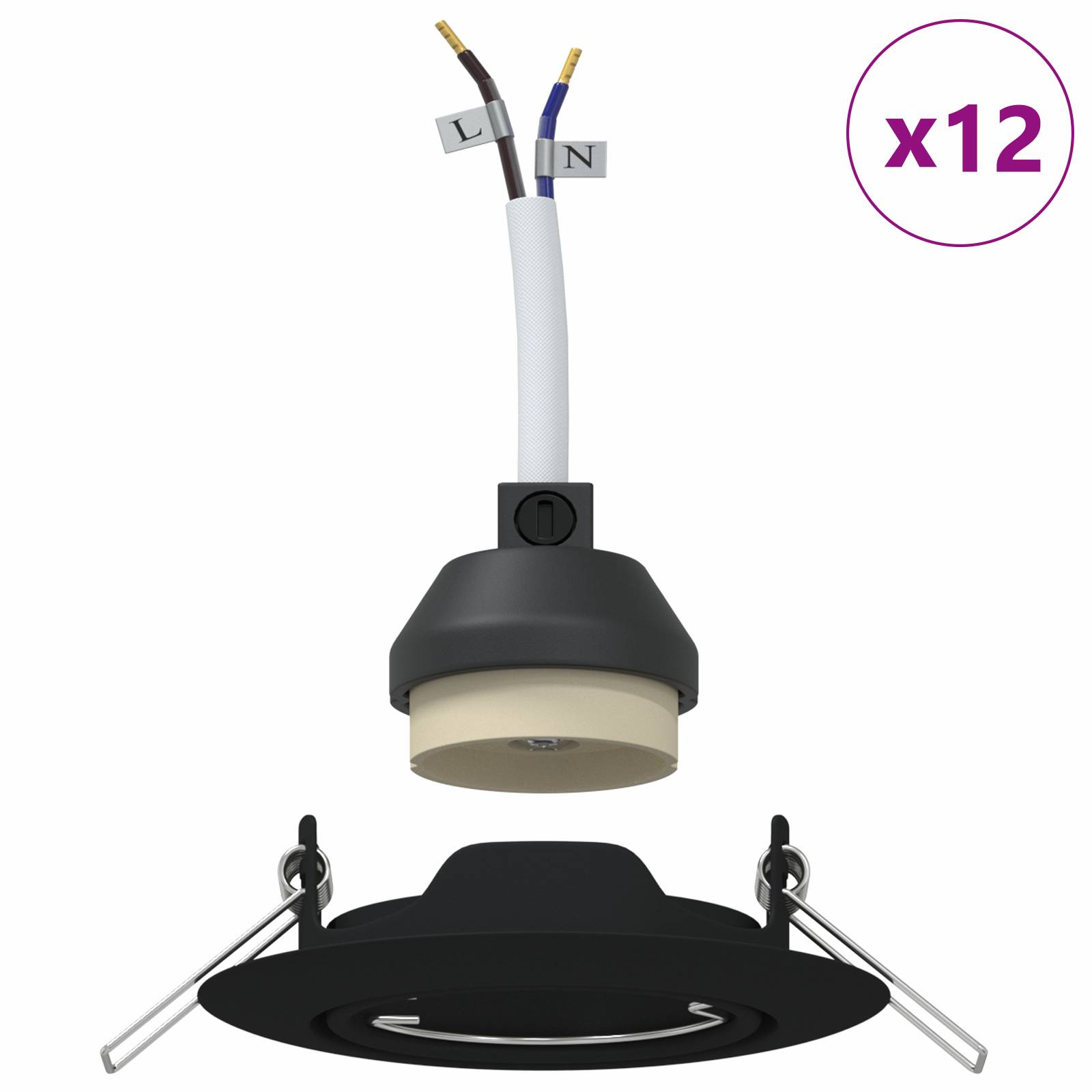 vidaXL Einbaustrahler 12 Stk. Rund GU10 Schwarz Ø90 mm Stahl