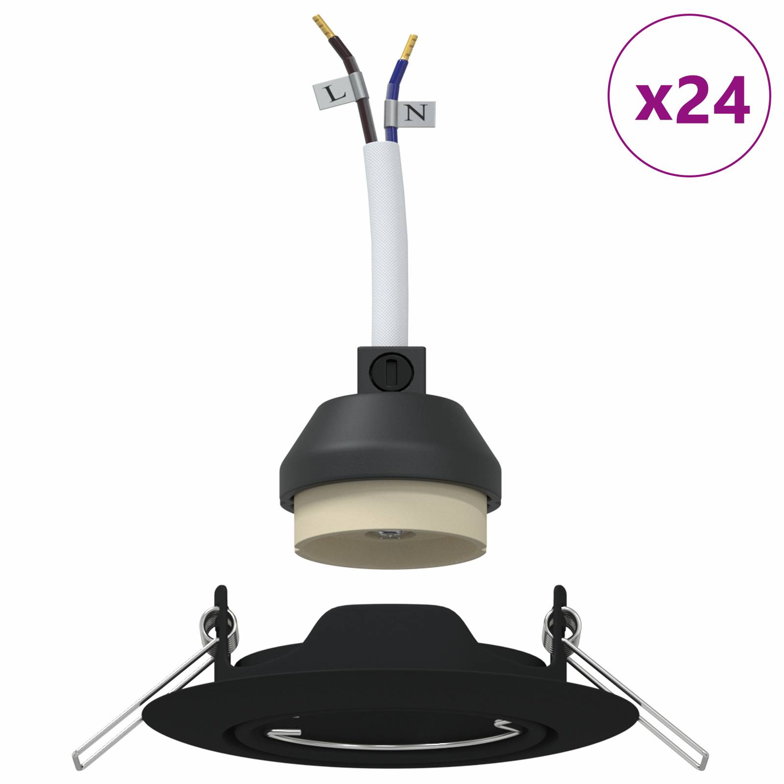 vidaXL Einbaustrahler 24 Stk. Rund GU10 Schwarz Ø90 mm Stahl
