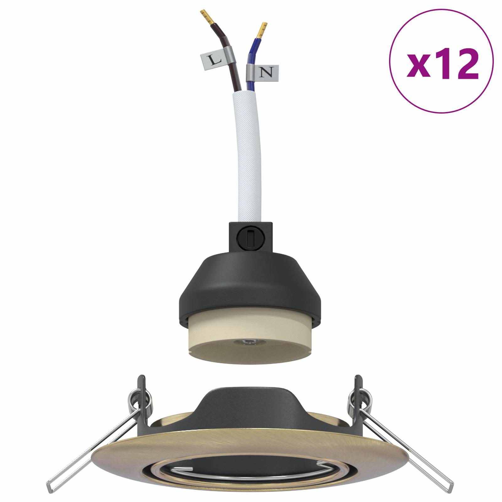 vidaXL Einbaustrahler 12 Stk. Rund GU10 Messing Ø90 mm Stahl