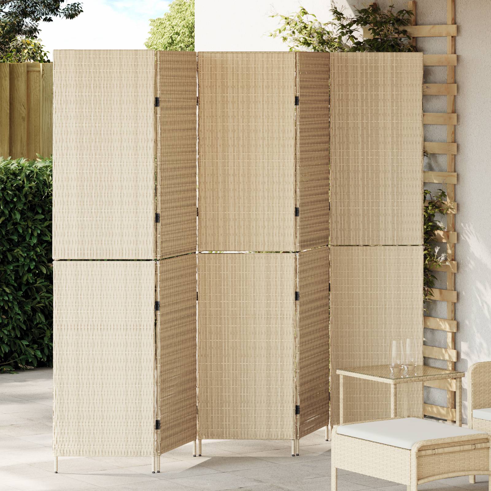vidaXL Raumteiler 5-teilig Faltbar Beige 245x180 cm Poly Rattan